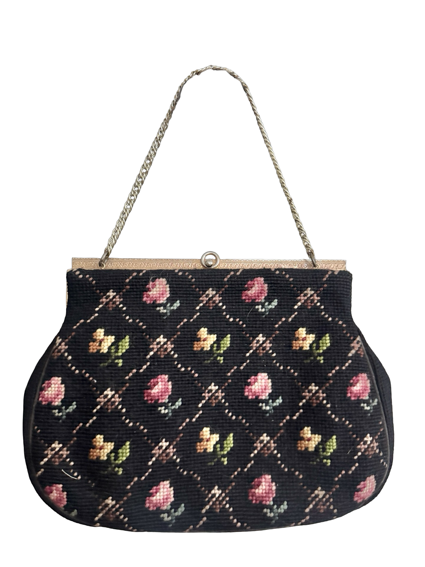 Vintage 60s Petit Rose Needlepoint Purse