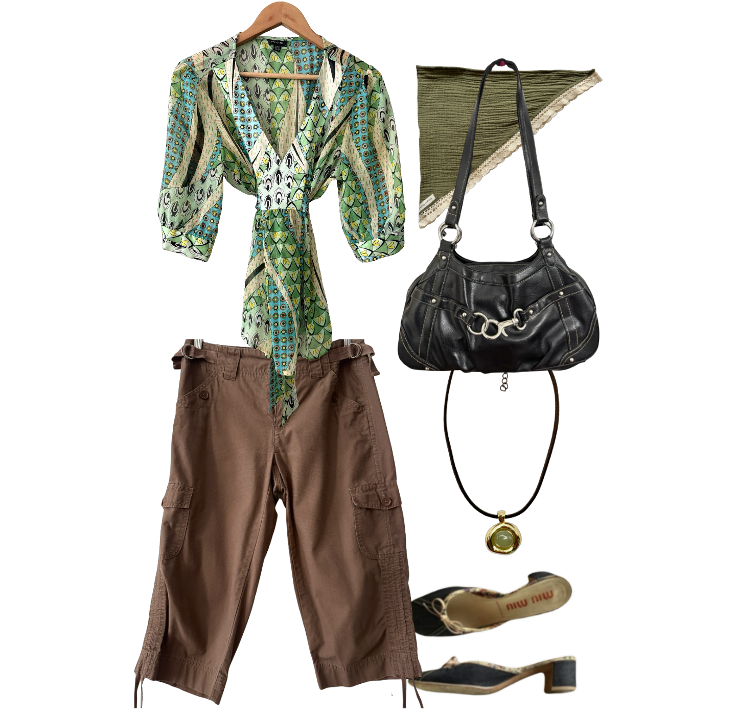 Vintage Y2K Piano Mod Mosaic Tie Blouse (L)