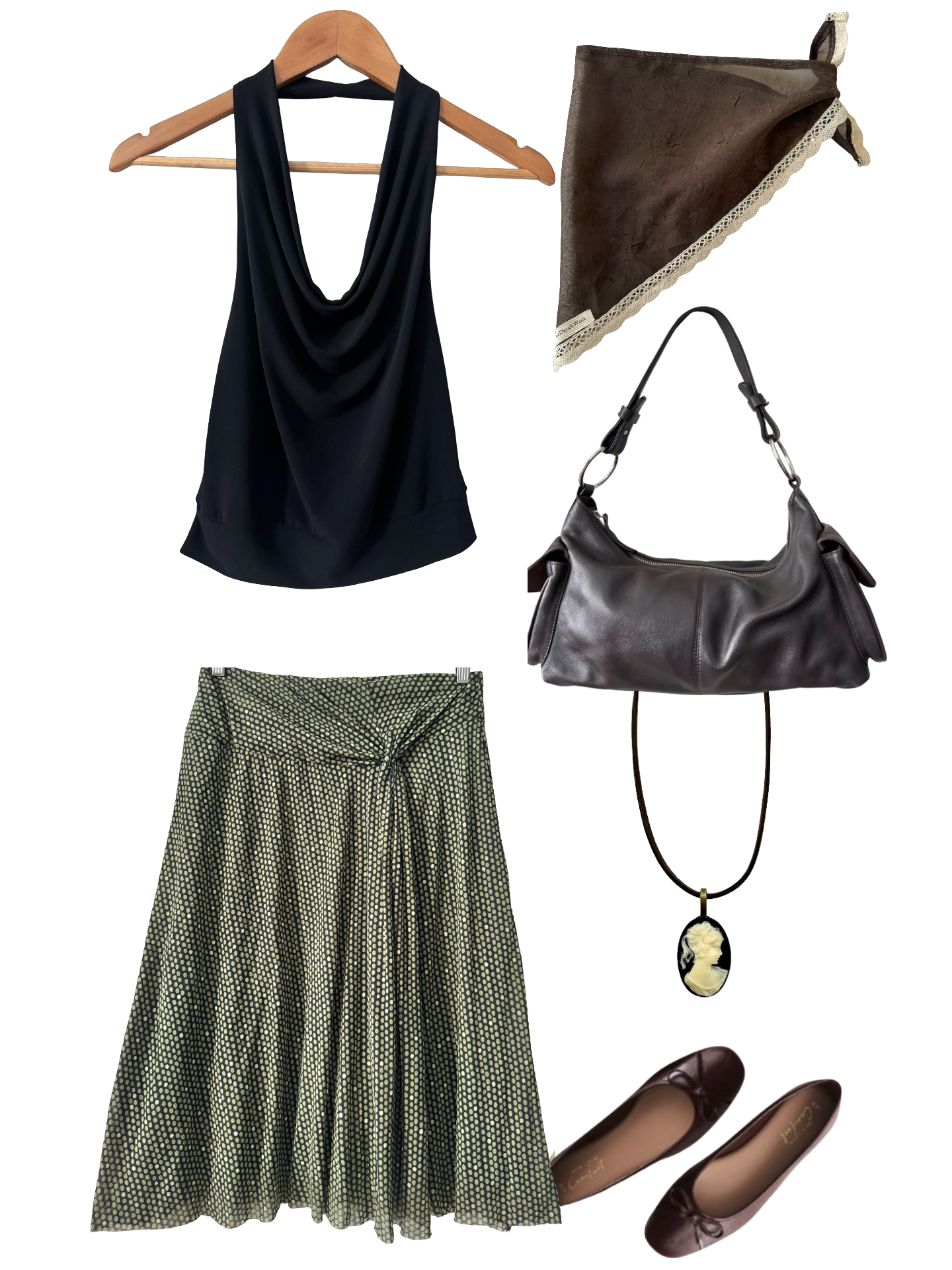 Vintage Y2K Olive Theory Polka Dot Midi Skirt (S/M)