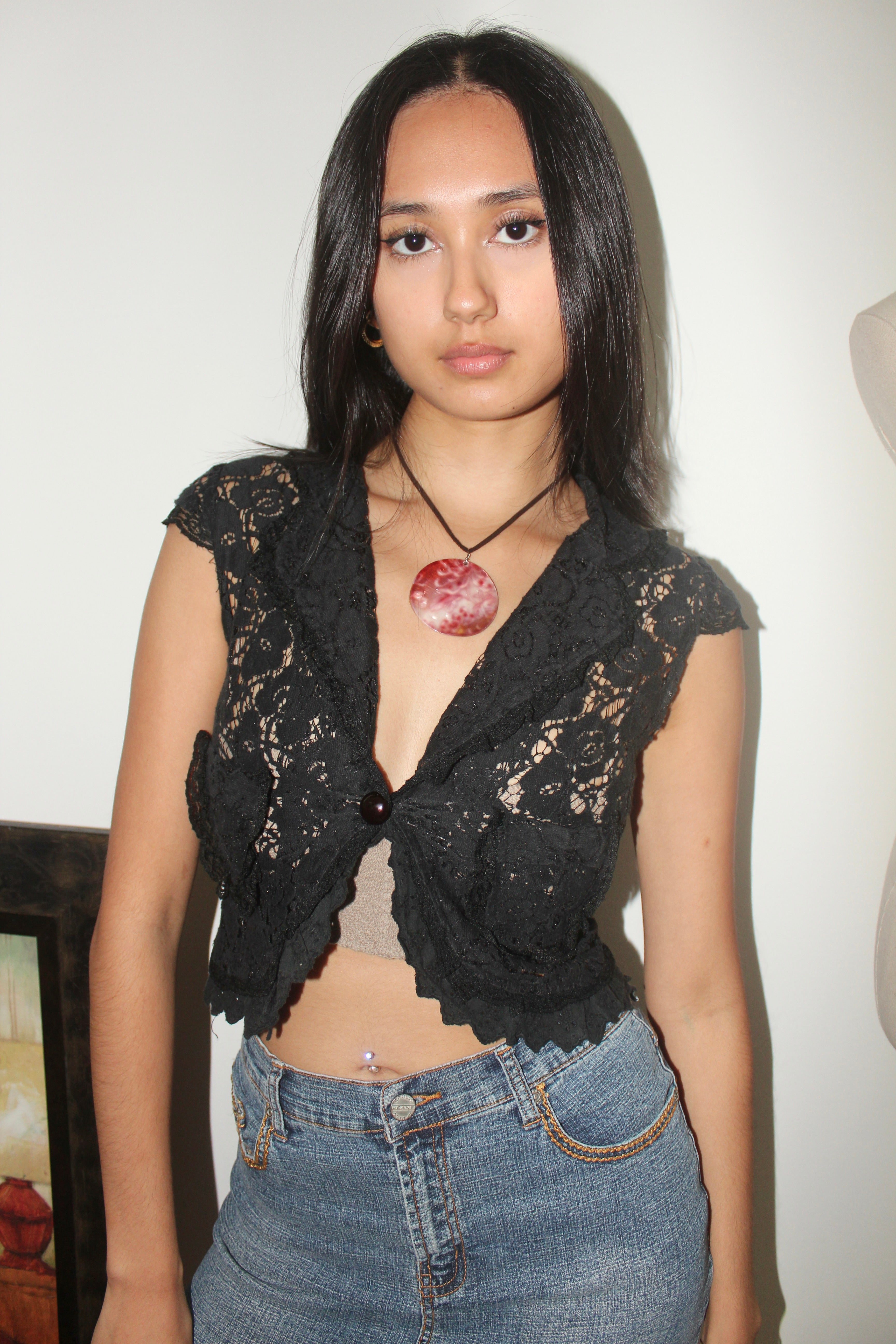 Vintage 90s Cropped Lace Vest Top (XS)