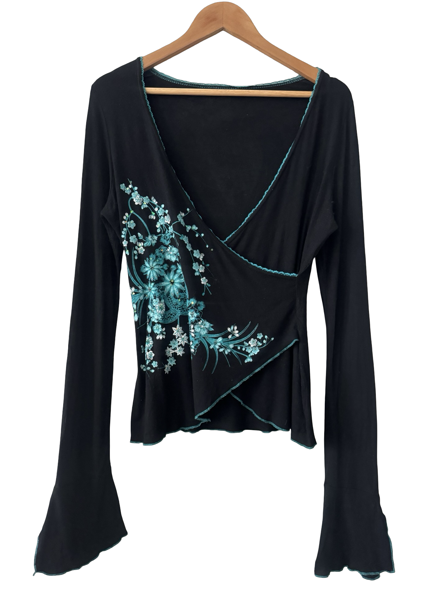 Vintage Y2K Midnight Bloom Wrap Top (M)
