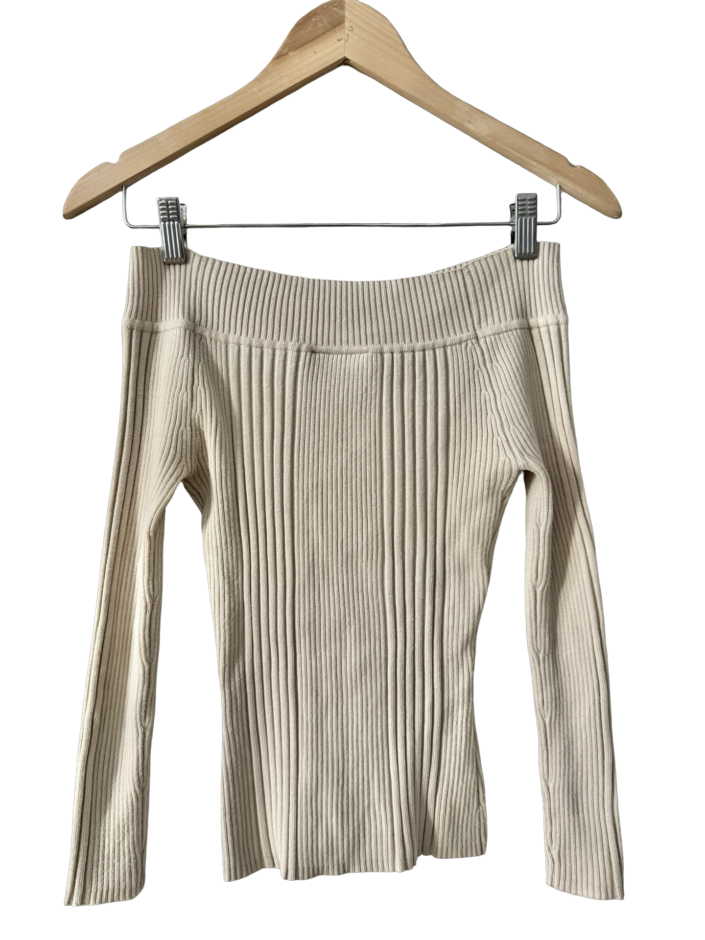 Vintage Y2K Oat Milk Off-Shoulder Ribbed Knit (S)