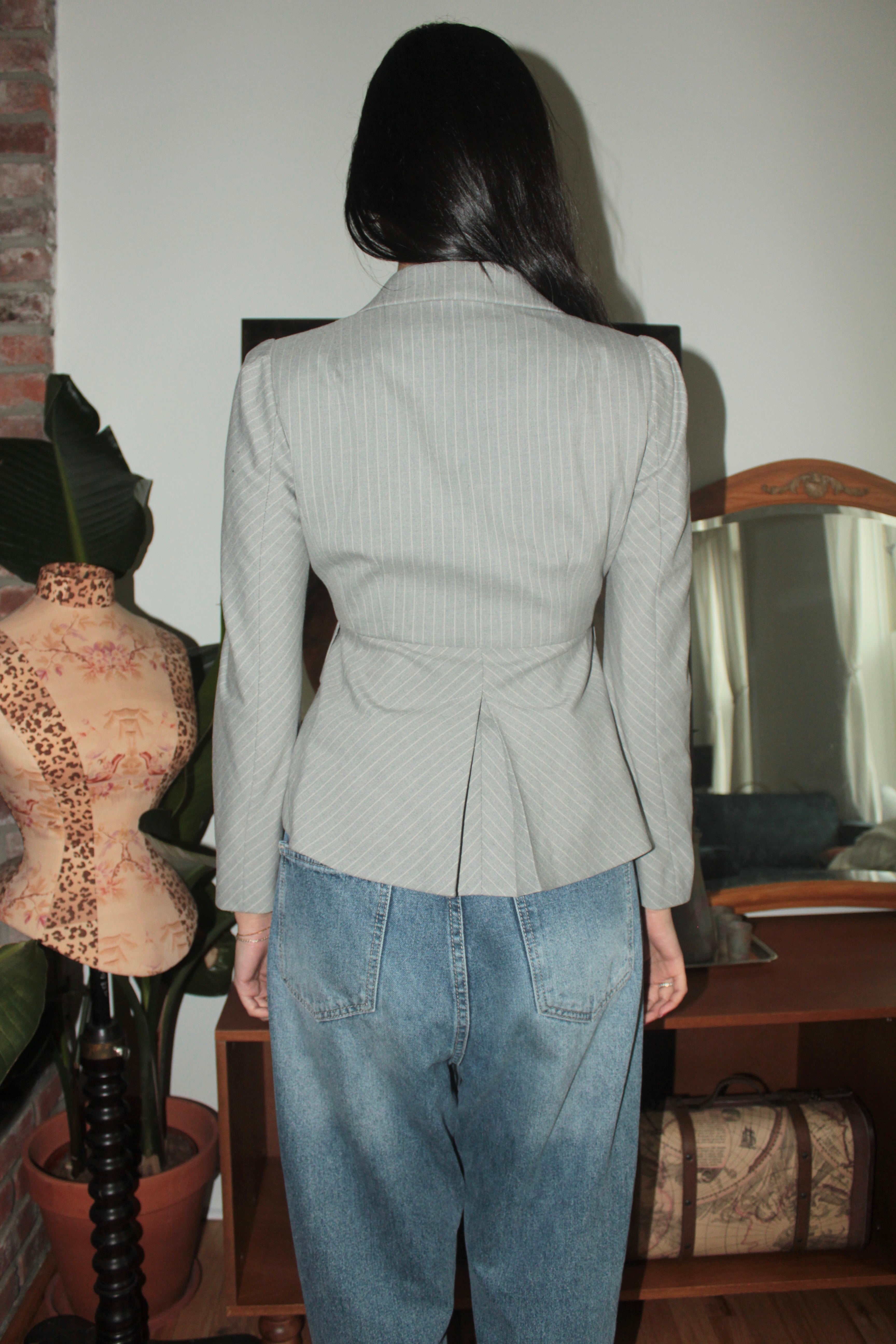 Vintage 90s  Nanette Lapore Grey Pinstripe Peplum Blazer (S)
