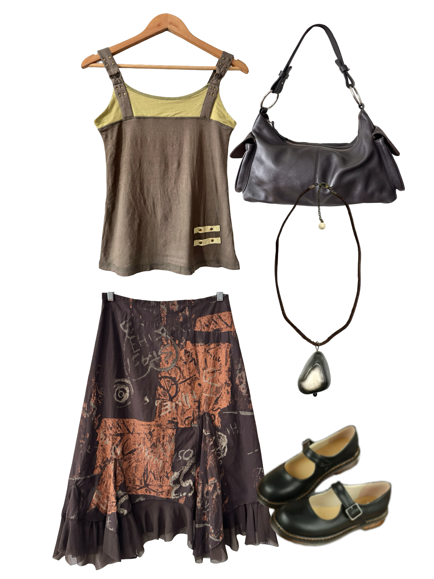 Vintage 90s French Chocolate Graffiti Midi Skirt (S/M)