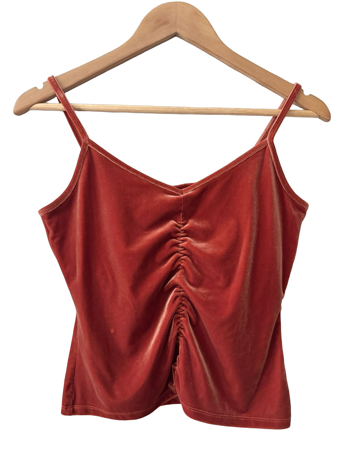 Vintage Y2K Burnt Orange Velvet Ruched Tank (S/M)