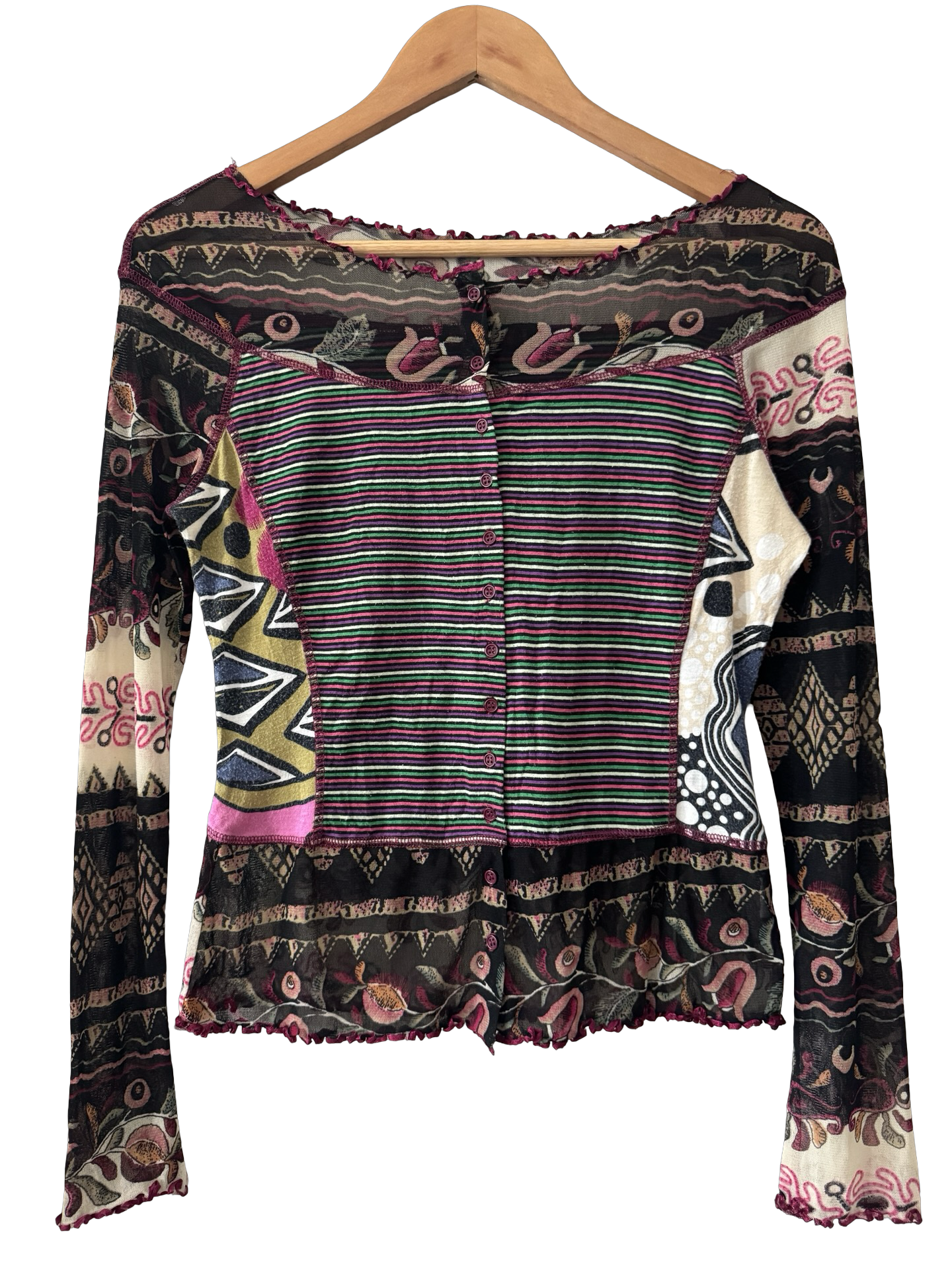 Vintage Y2K Parisian Patchwork Poet Mix Media Top (M)