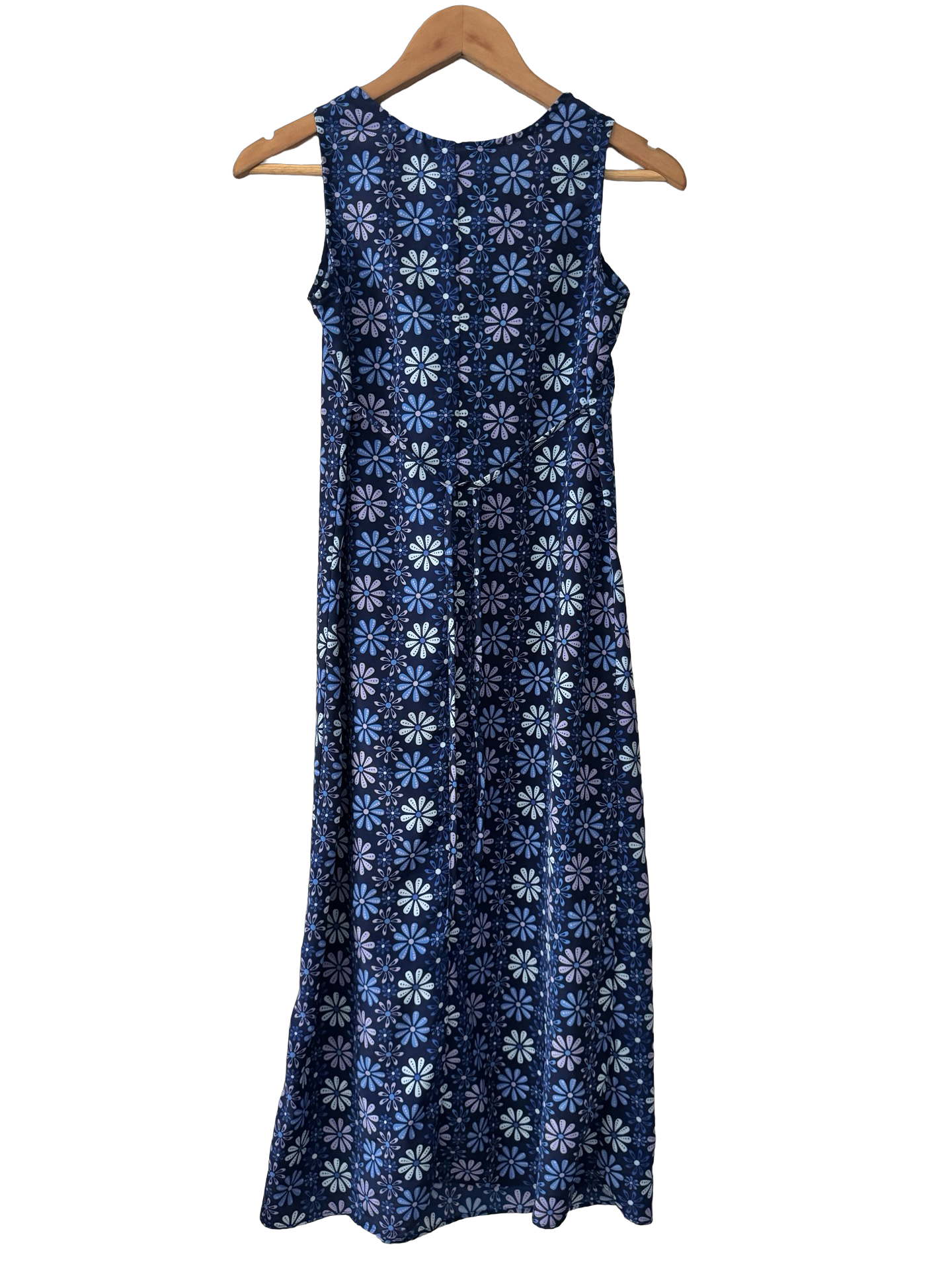Vintage Blue Floral Tie-Back Maxi Dress (M)