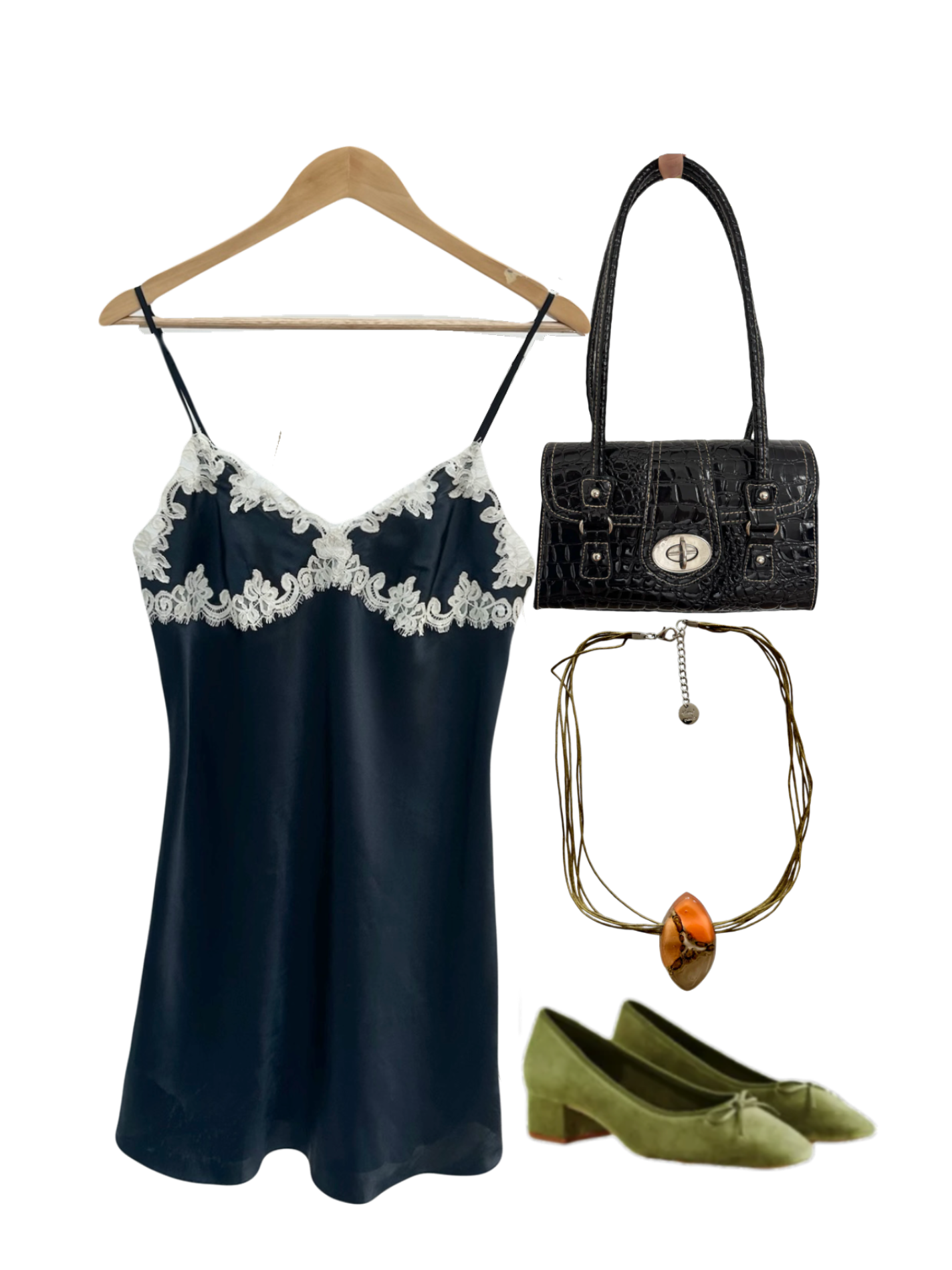 Vintage 90s Lace Trim Mini Slip Dress (M)