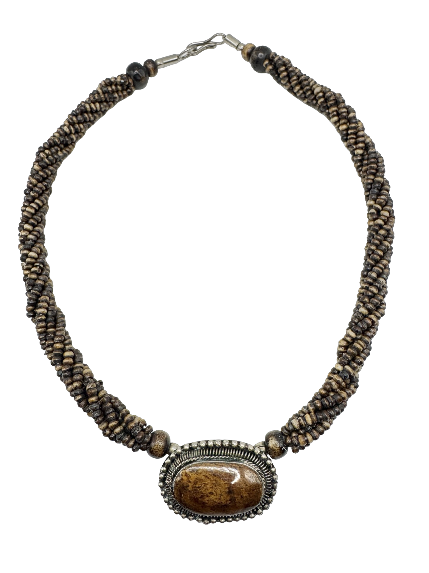 Vintage Boho Wood Beaded Statement Necklace