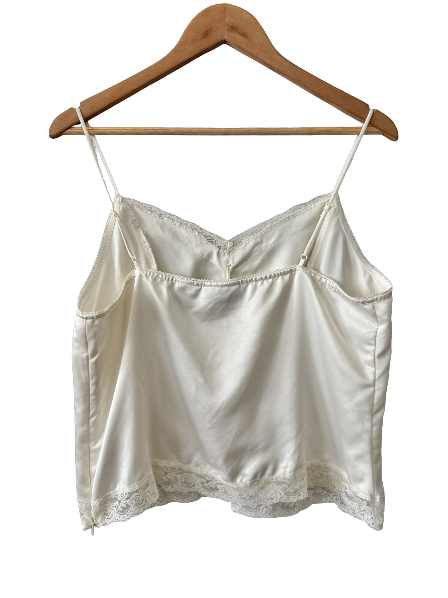 Vintage 90s Ivory Satin Lace Trim Camisole (L)