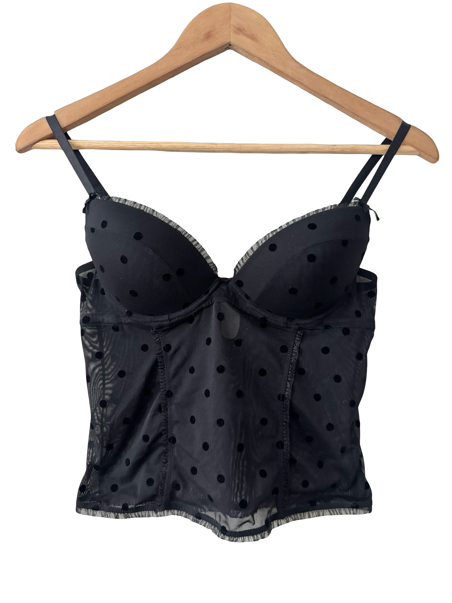 Vintage Victoria's Secret Black Flocked Mesh Bustier Top (M)