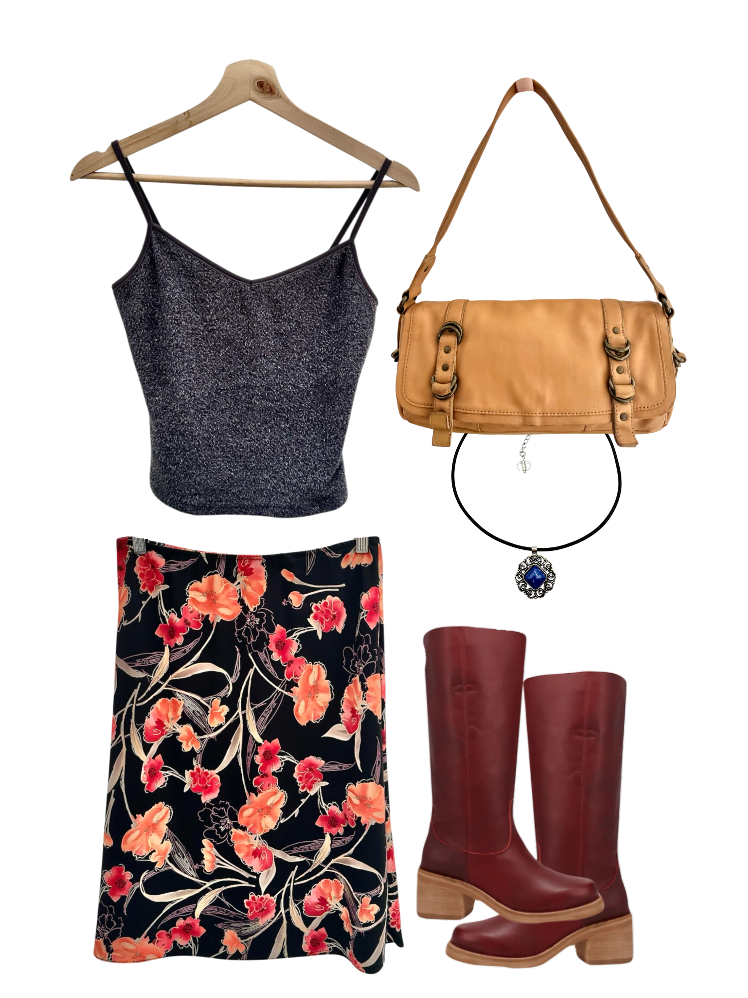 Vintage 90s Midnight Bloom Slip Skirt (M)