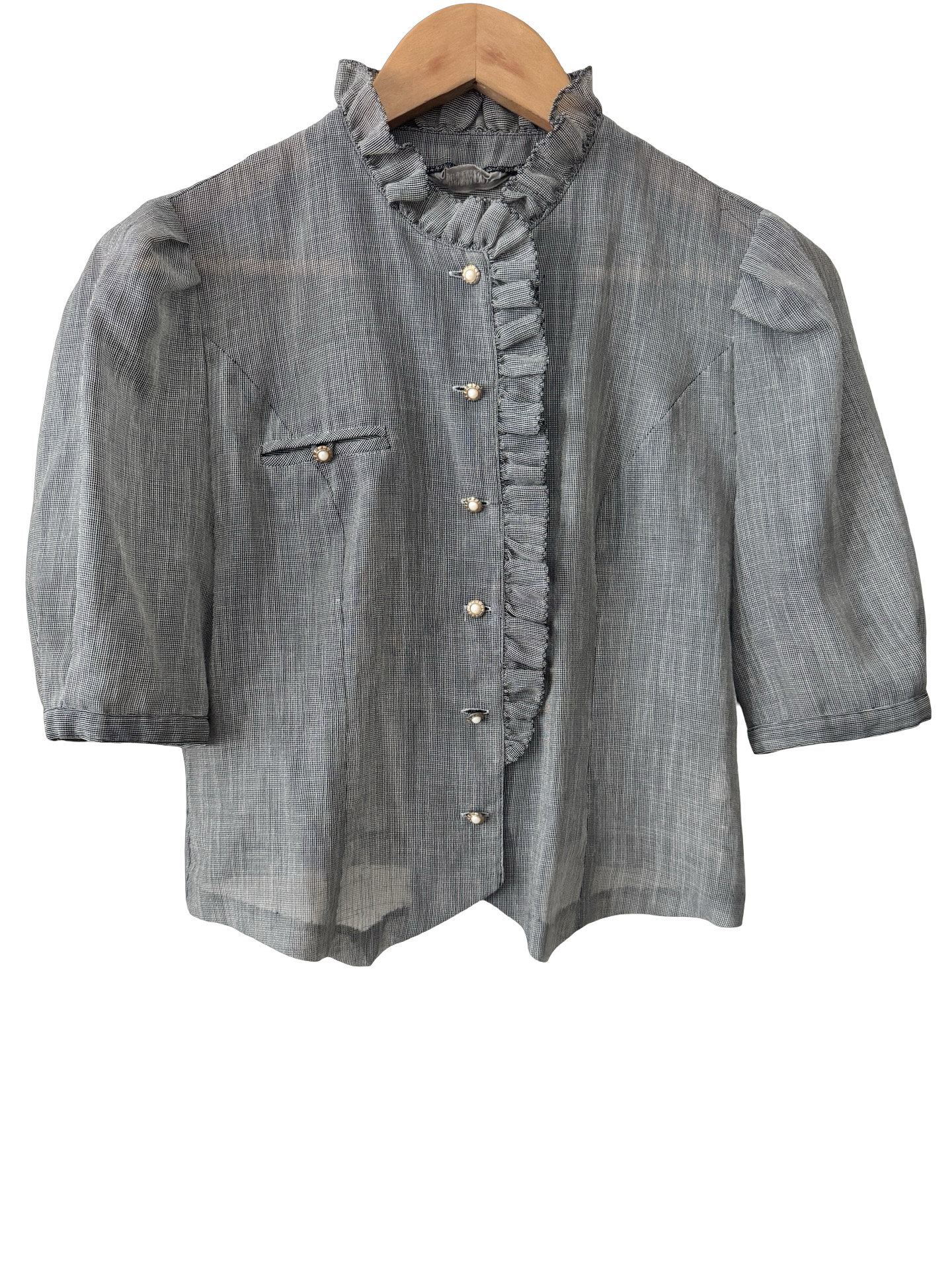 Vintage 80s Charcoal Ruffle Victorian Blouse (S/M)
