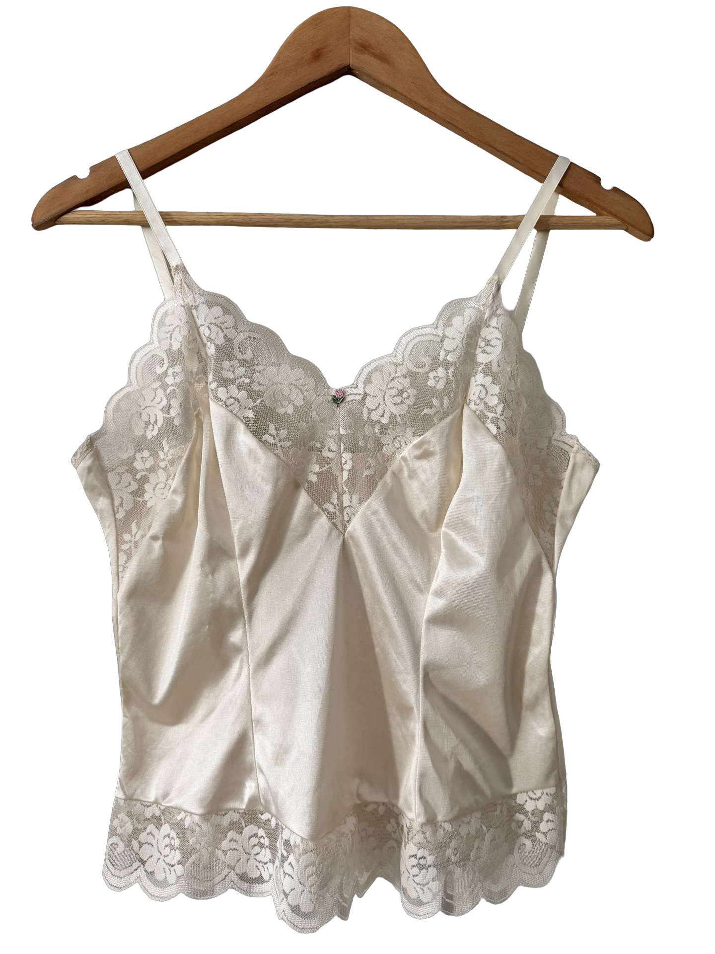 Vintage 60s Ivory Rose Satin & Lace Camisole (M)