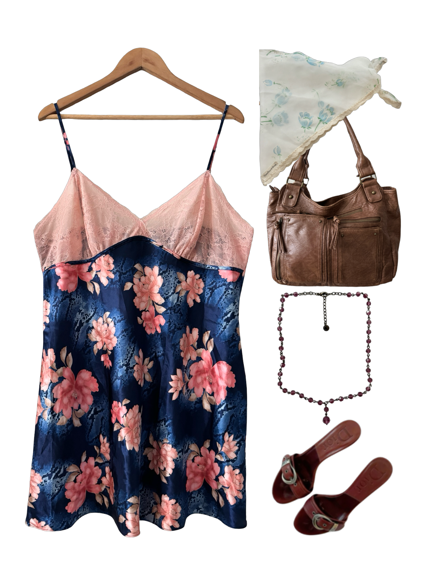 Vintage 90s Indie Floral Sheer Bust Slip Dress (XL)
