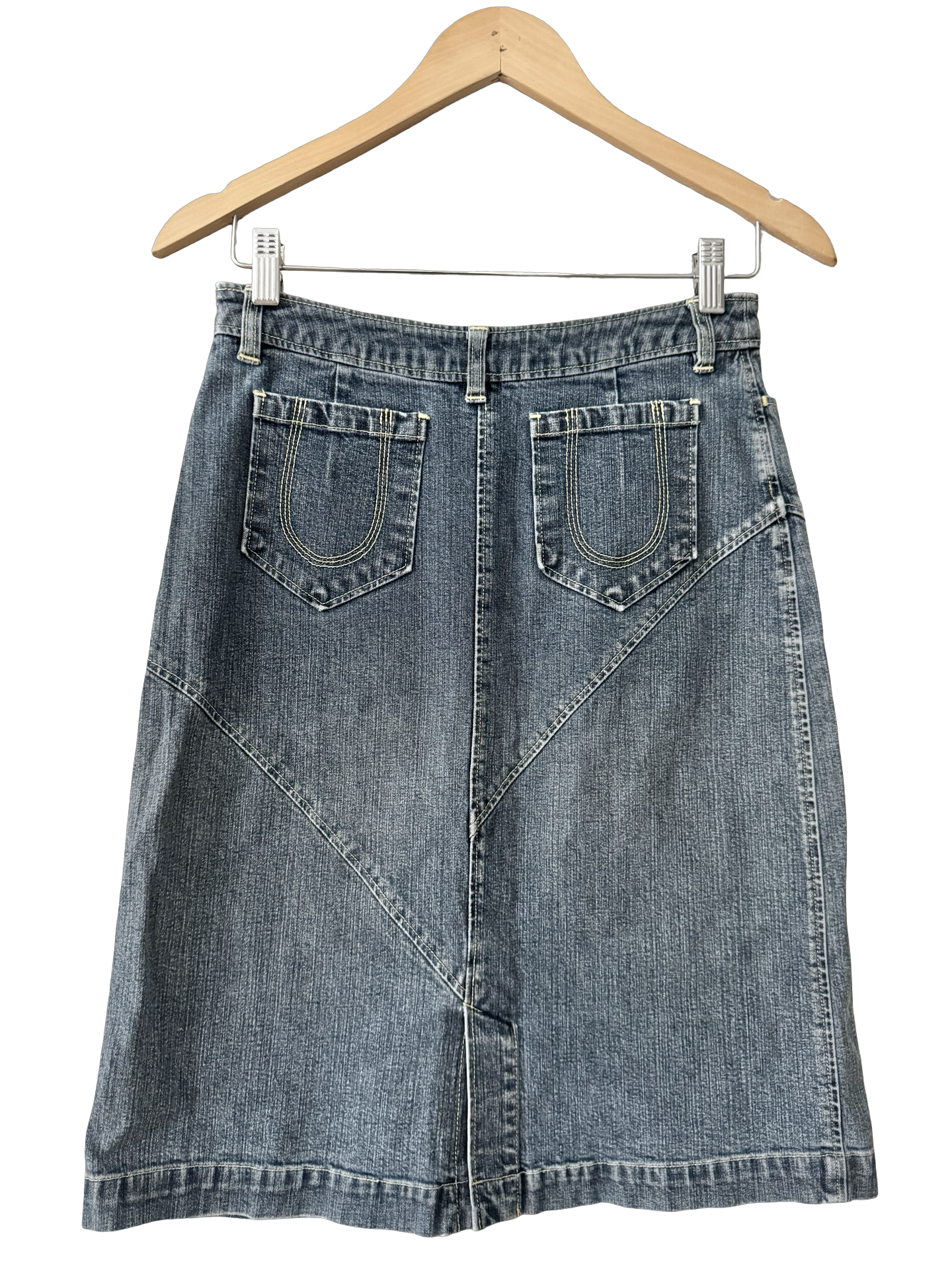 Vintage 90s Sleek Exposed Seam Denim Skirt (XS/S)