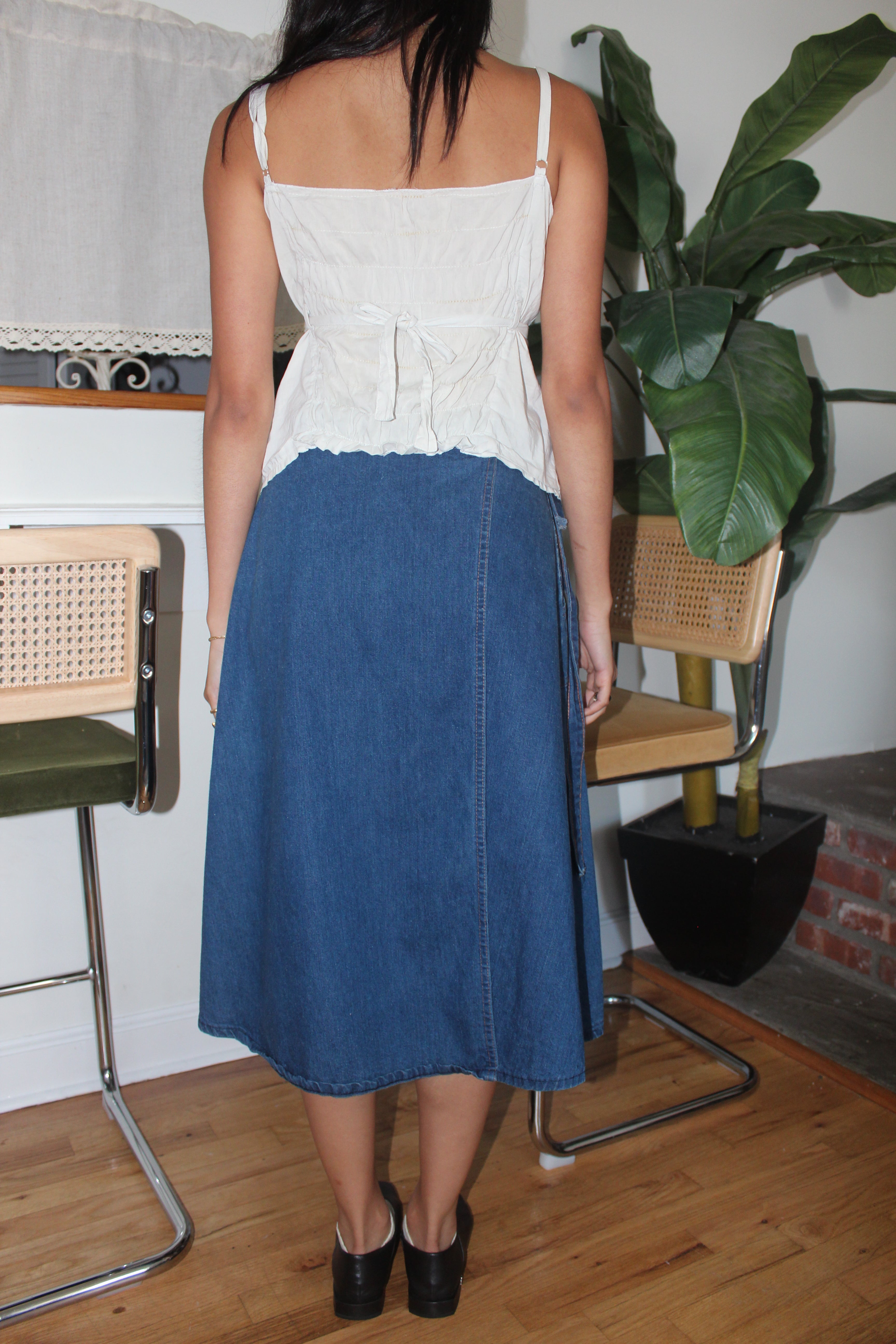 Vintage 90s Wrap Denim Midi Skirt (S)