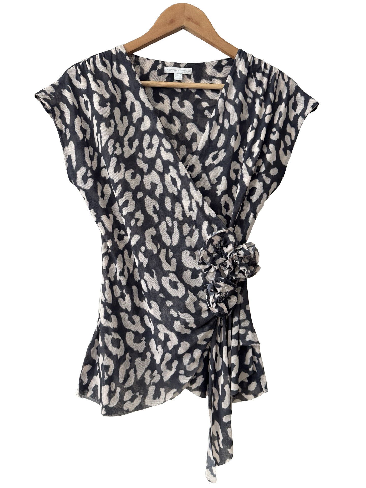 Y2K Sheer Leopard Wrap Rosette Top (M)