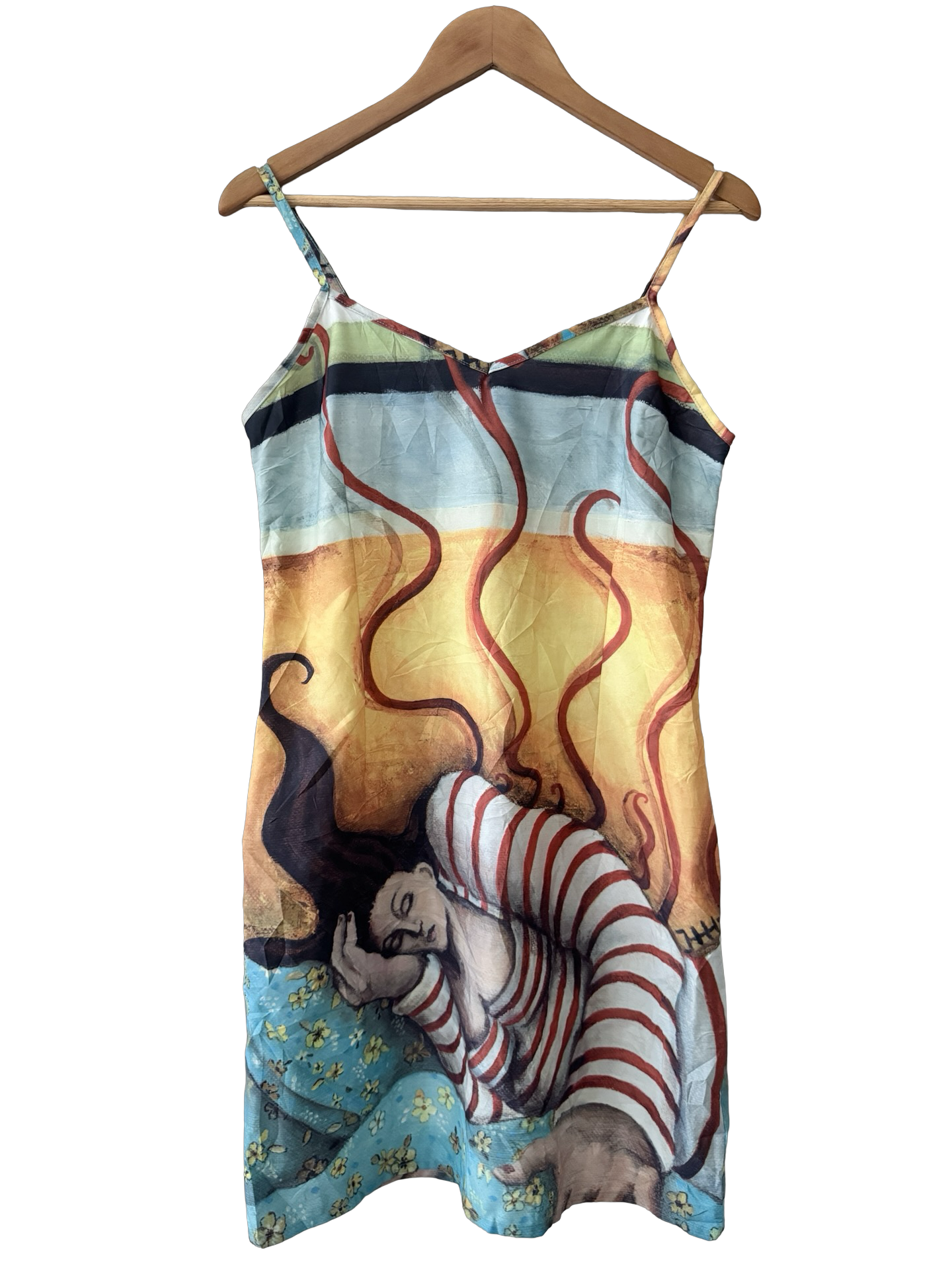 Vintage Y2K European Gallery Girl Art Print Midi Dress (M)