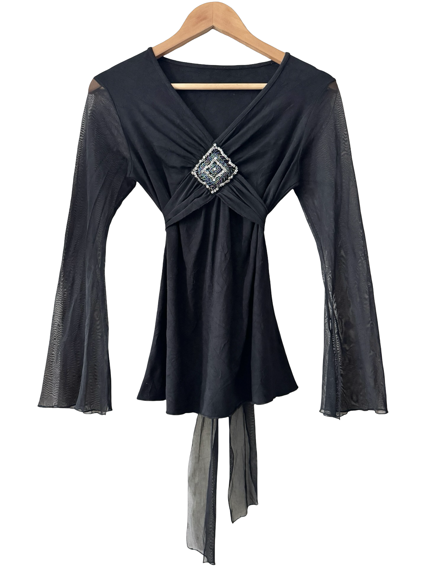 Vintage Y2K Midnight Mesh Embellished Top (M)