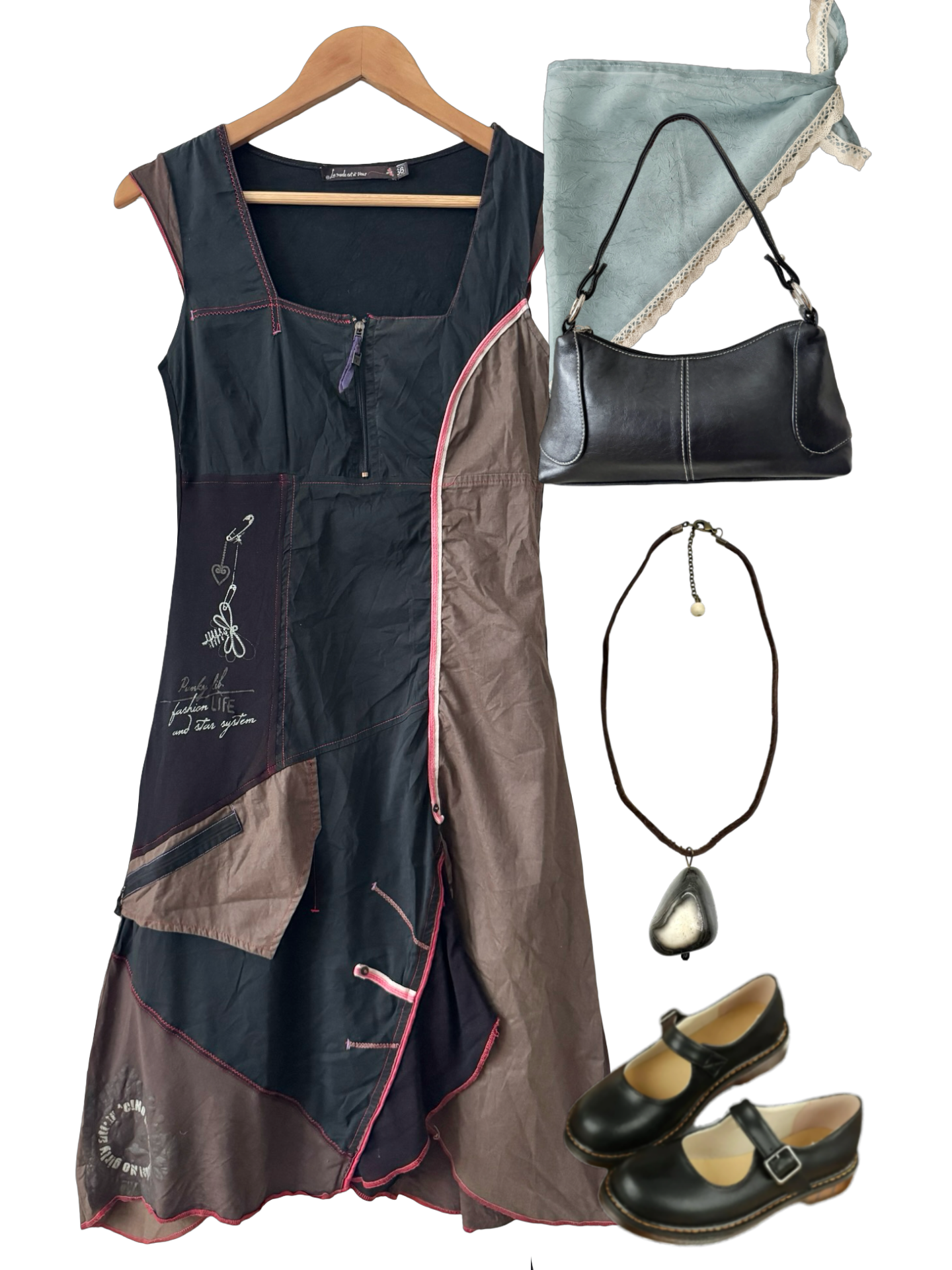 Vintage Y2K French Deconstructed Indie Midi Dress (S-M)