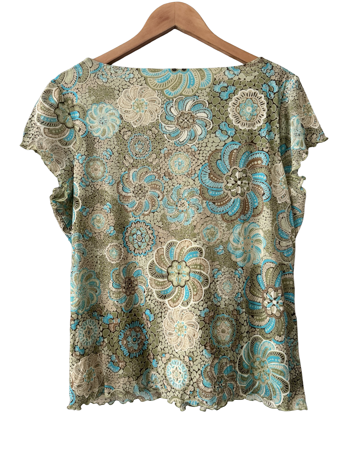 Vintage Y2K Turquoise Garden Wrap Top (XL)