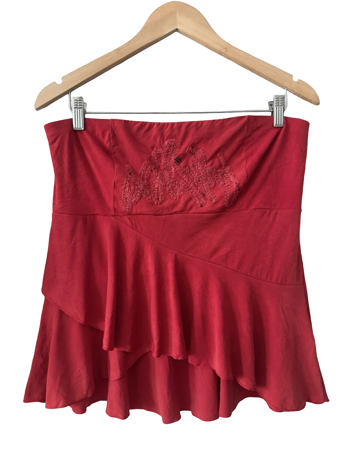 Vintage Y2K French Cherry Ruffle Strapless Top (M)