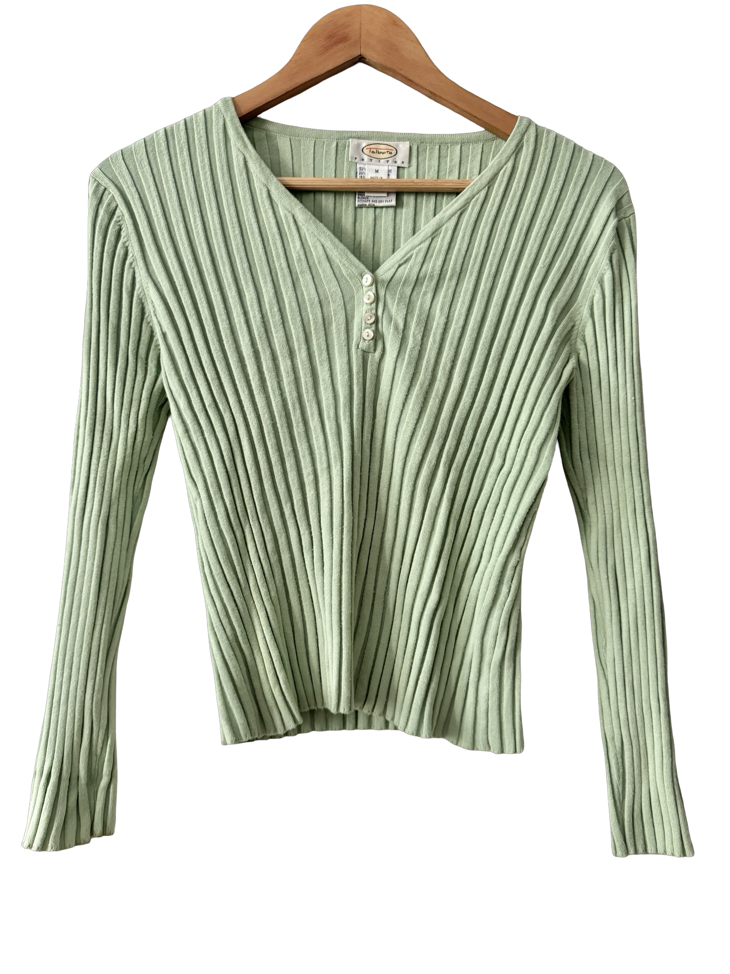 Vintage Y2K Sage Meadow Ribbed Henley Knit Top (M)