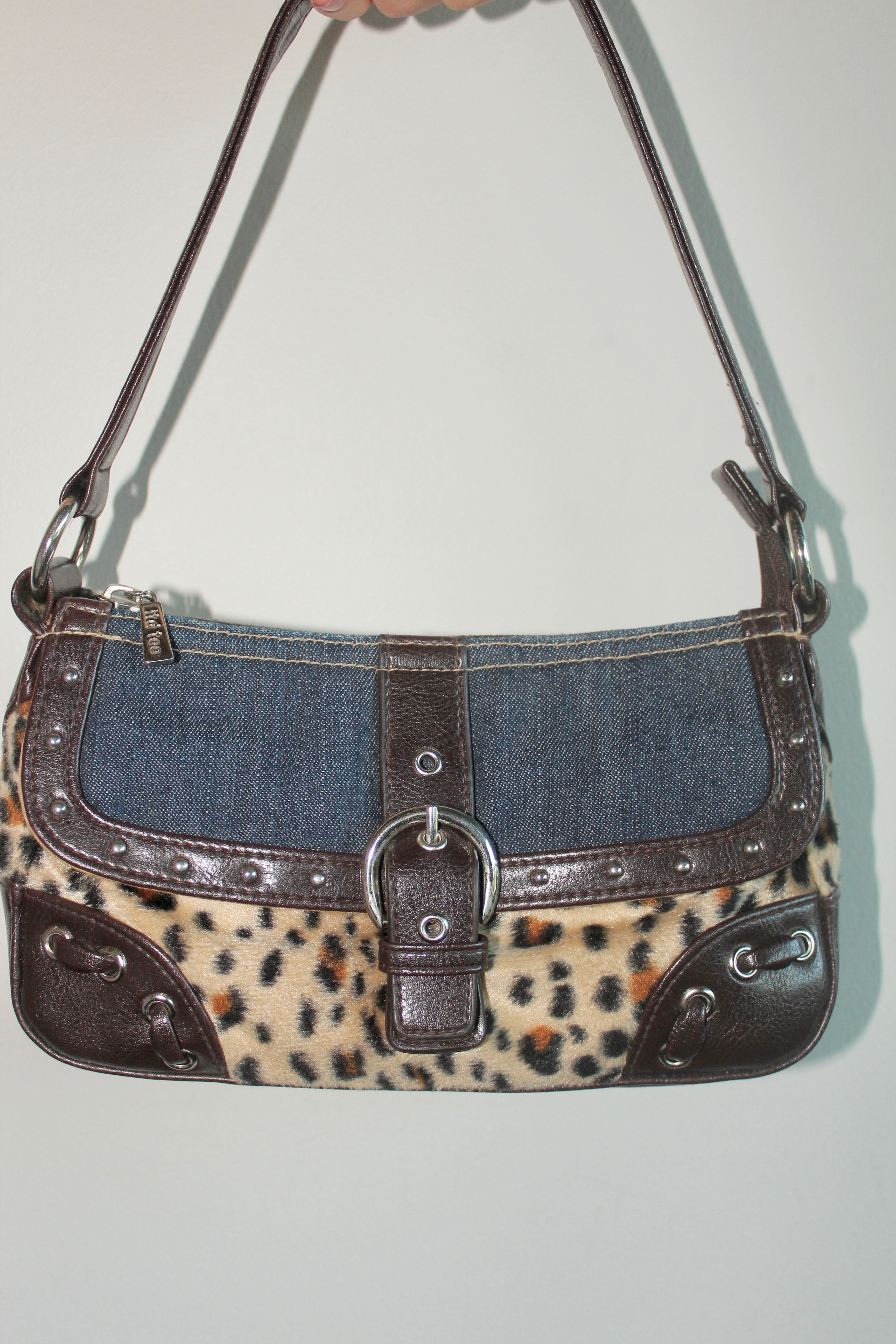 Vintage 90s Denim Cheetah Shoulder Purse