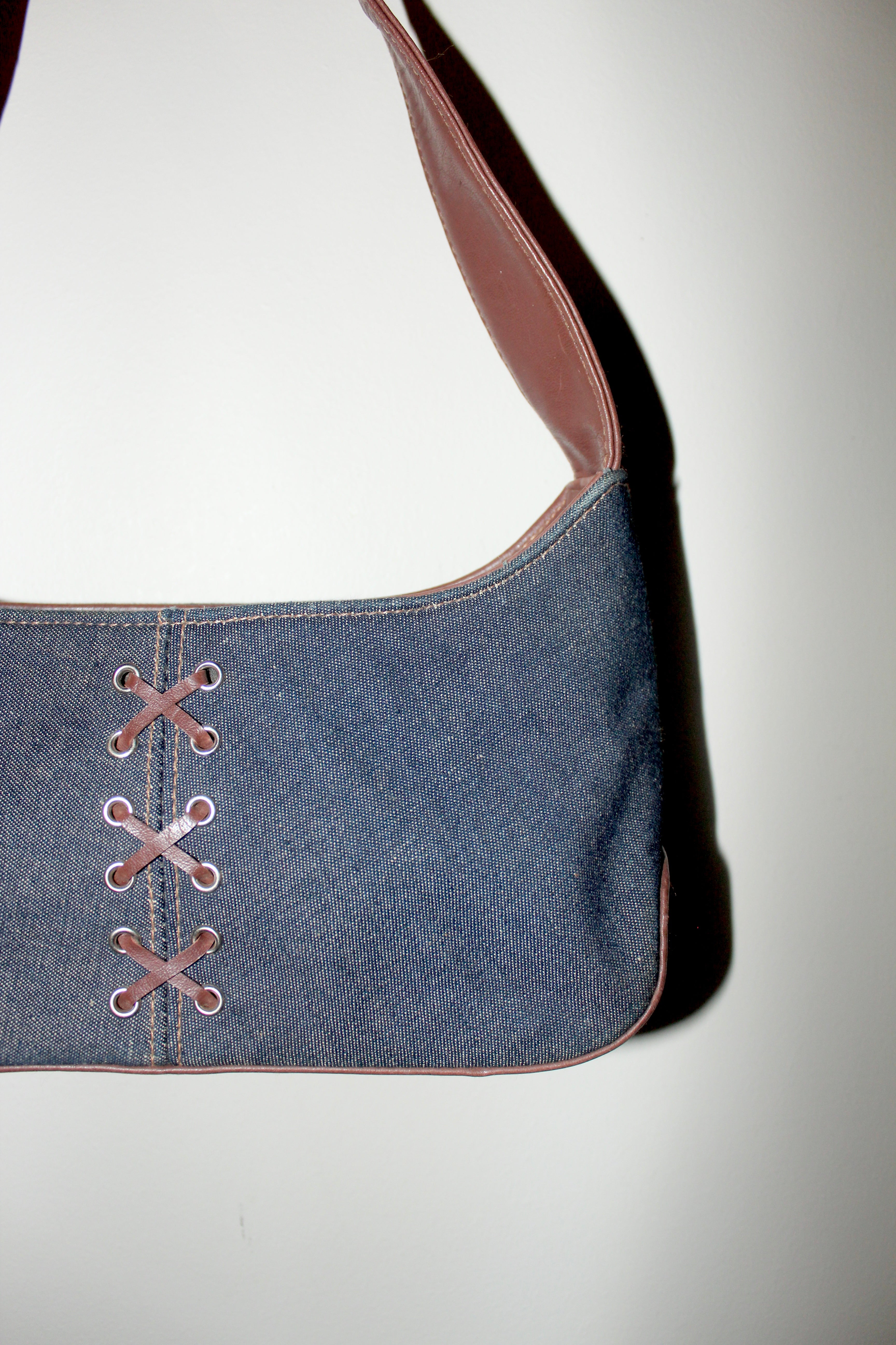 Vintage 90s Lace Up Denim Shoulder Purse