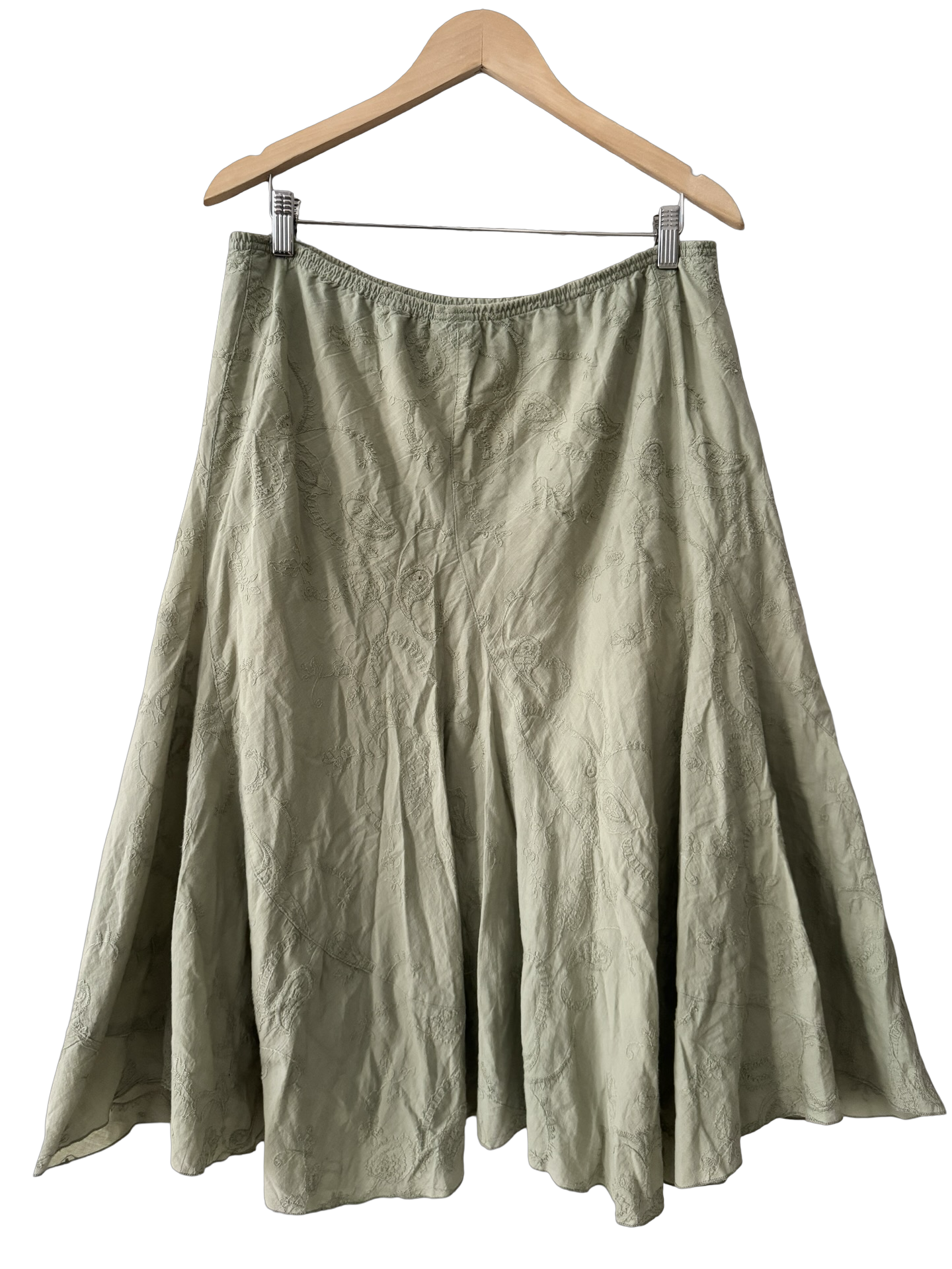 Vintage 90s Sage Sunday Eyelet Midi Skirt (XL)