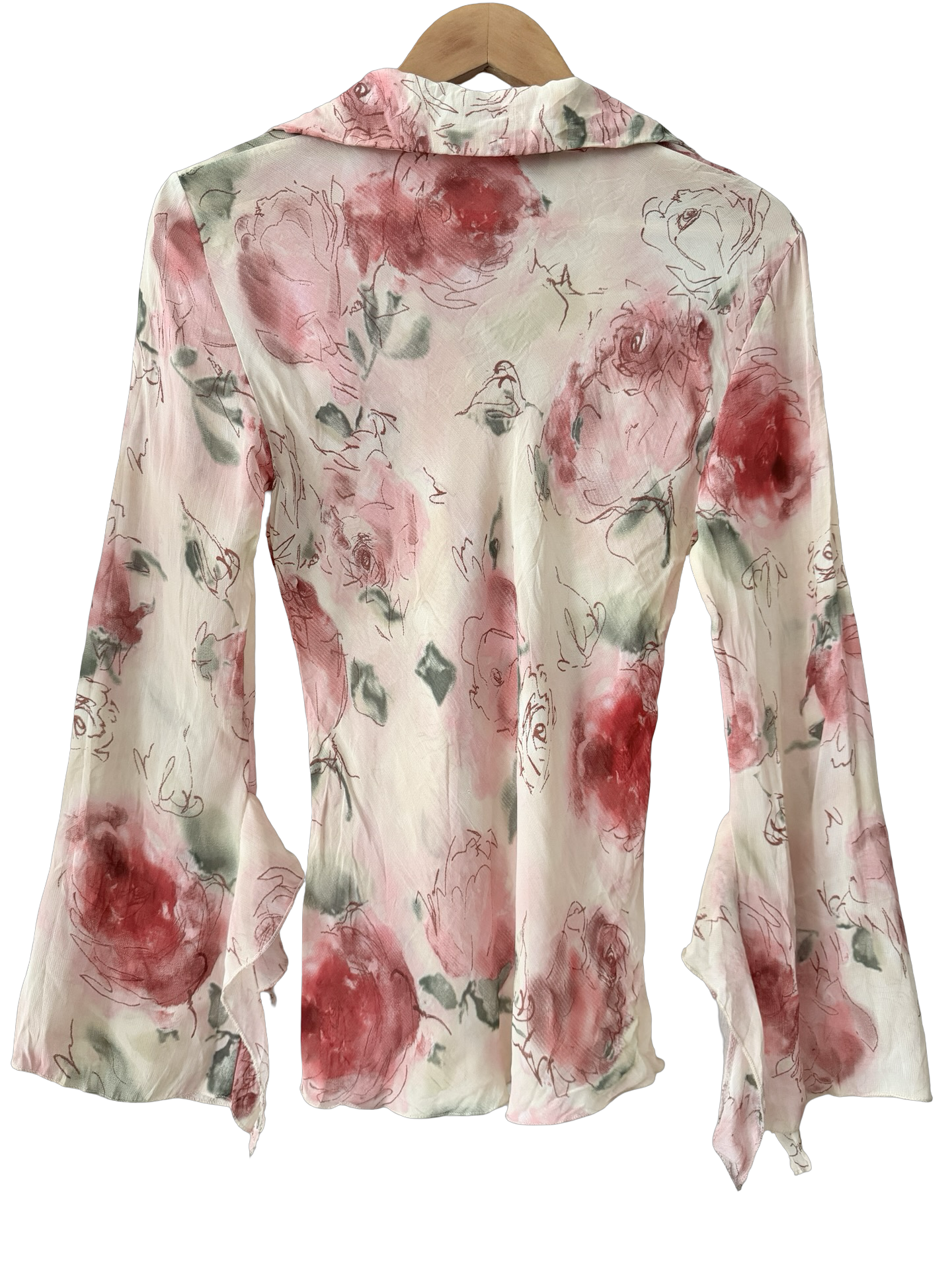 Vintage 90s Painted Rose Parisian Ruffle Blouse (M)