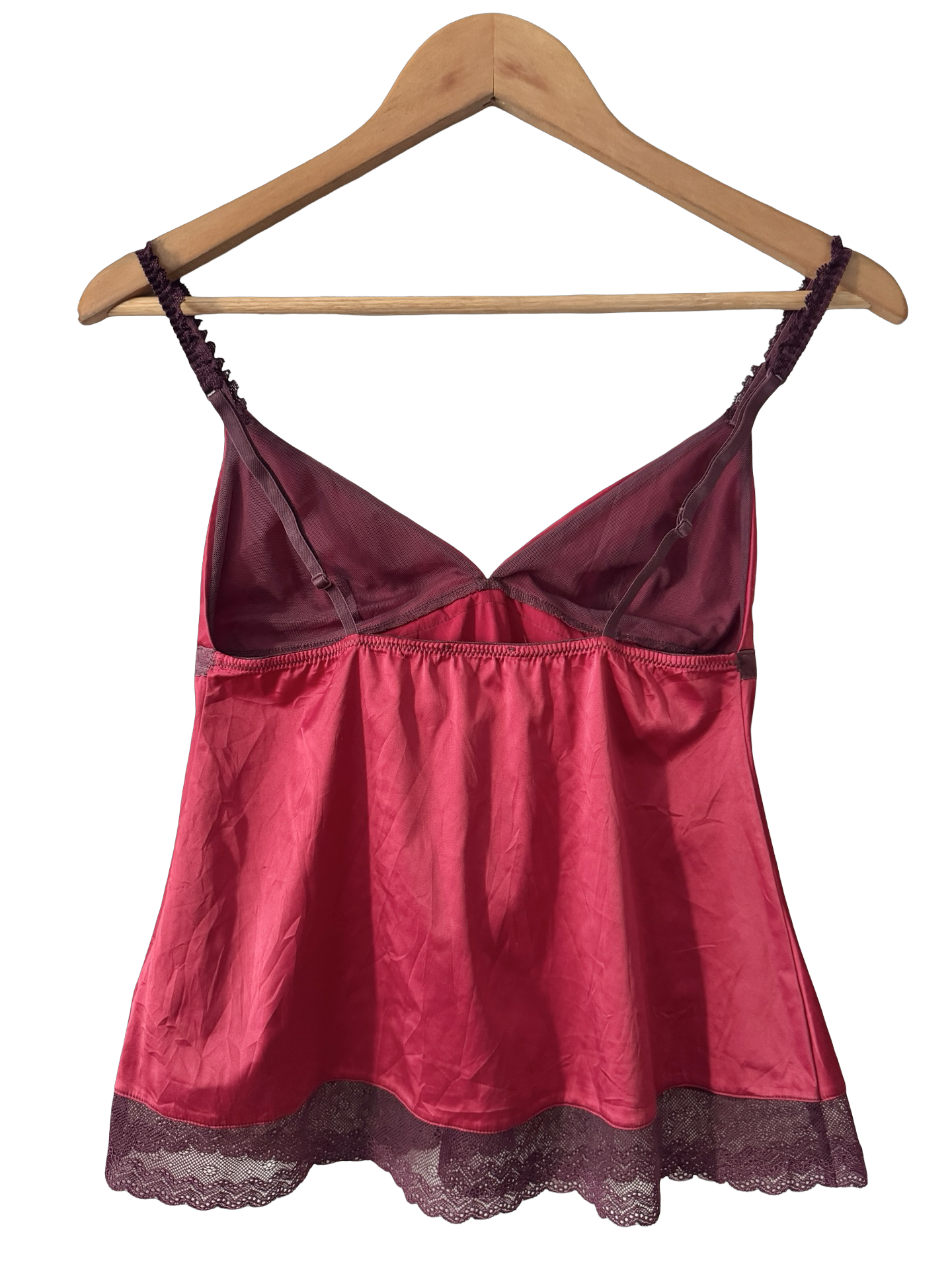 Vintage Y2K French Raspberry Noir Satin Lace Camisole (XS/S)