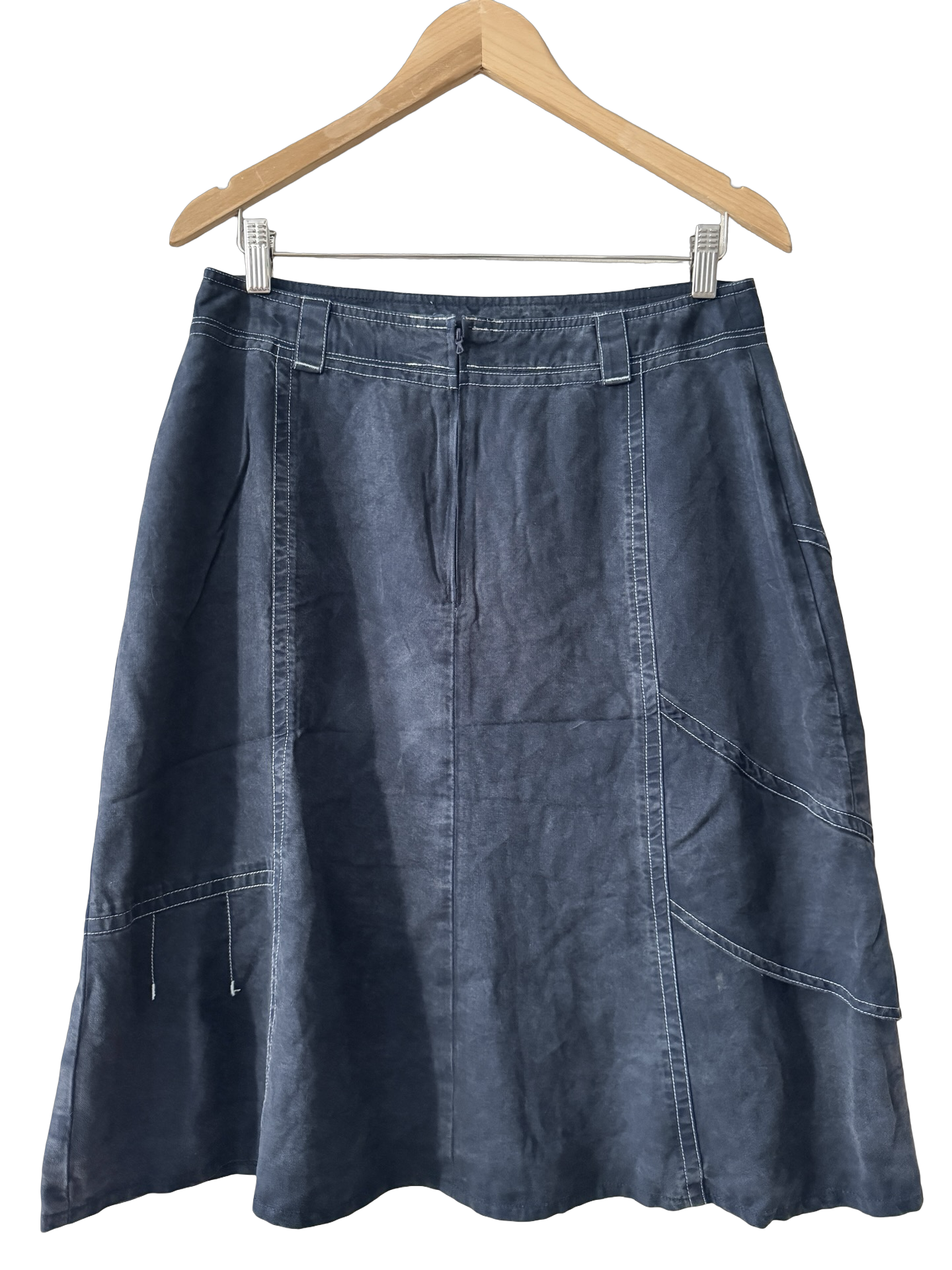 Vintage 90s Indigo Contrast Stitch Midi Skirt (M)
