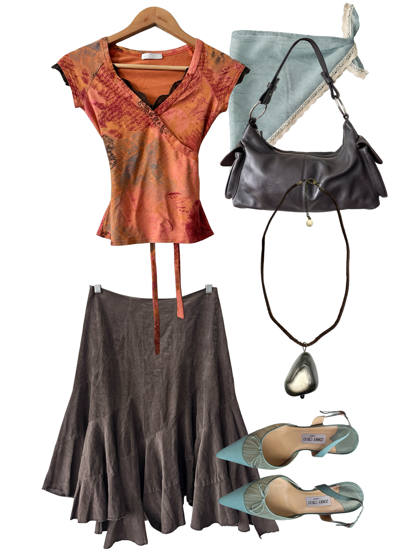 Vintage Y2K Burnt Sunset Tie Lace Top (S)
