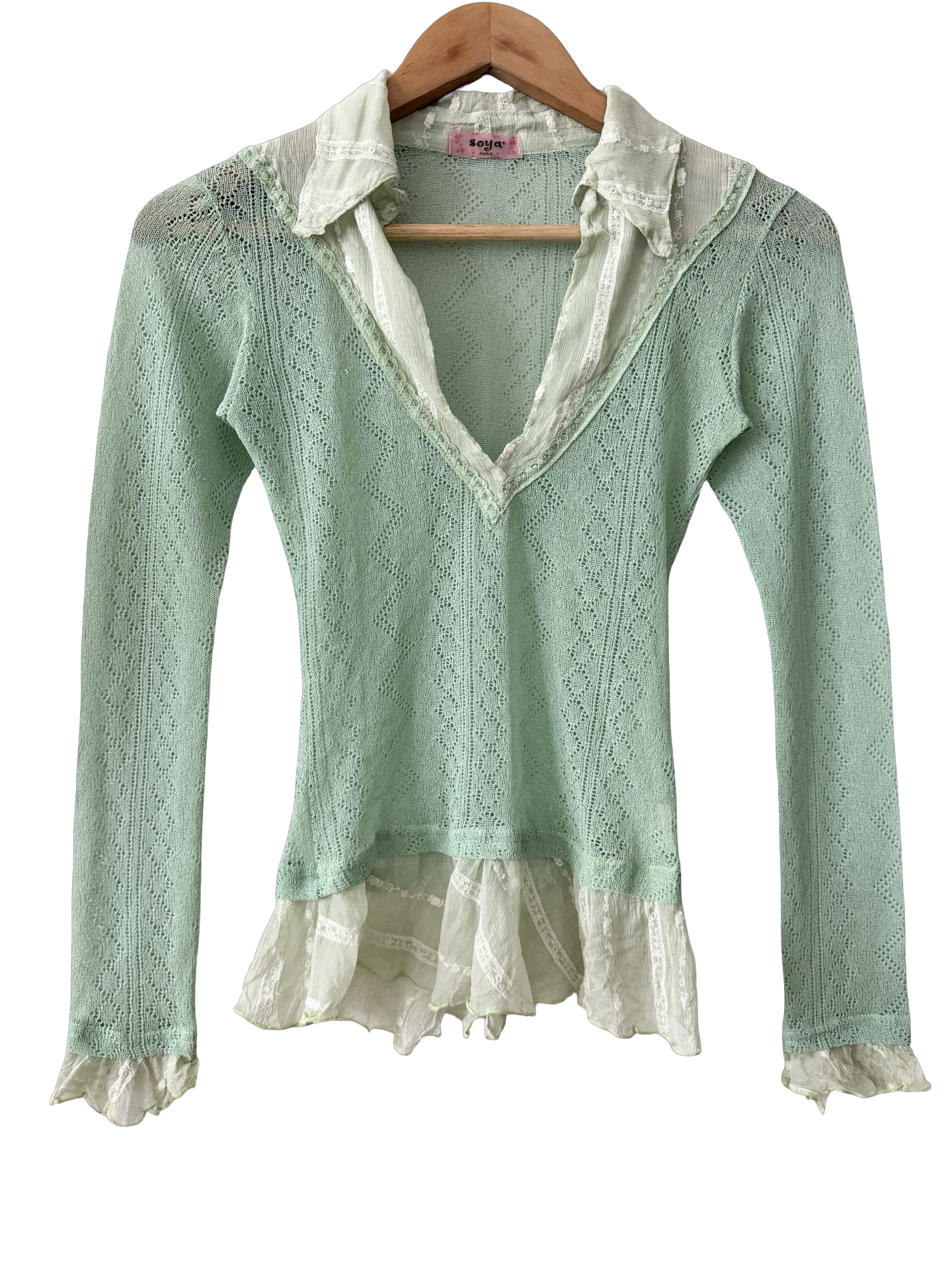 Vintage 90s Parisian Mint Tea Layered Silk Top (S)