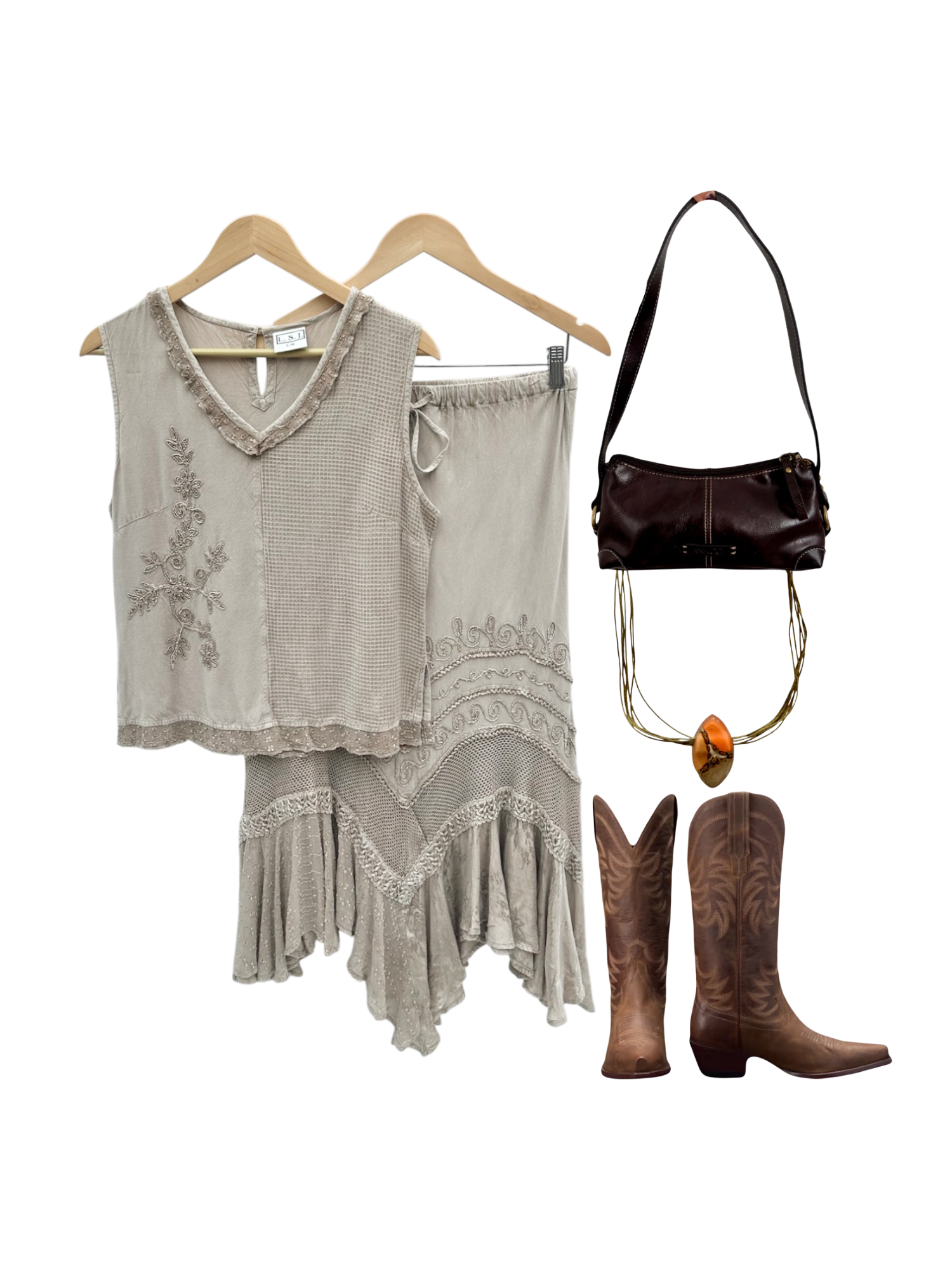 Vintage 90s Taupe Boho Twin Piece