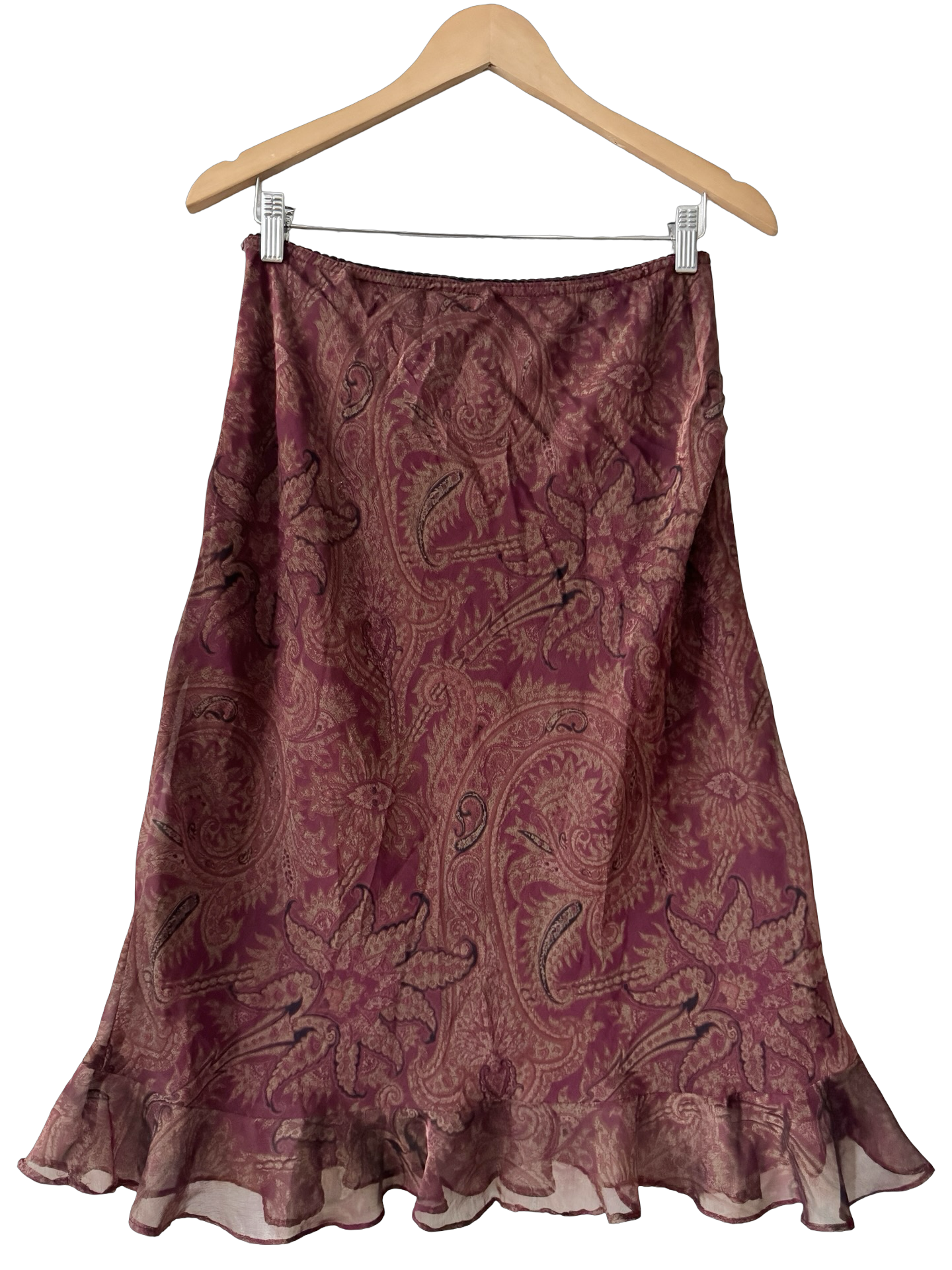 Vintage Y2K Cherry Wine Ruffled Midi Skirt (M)