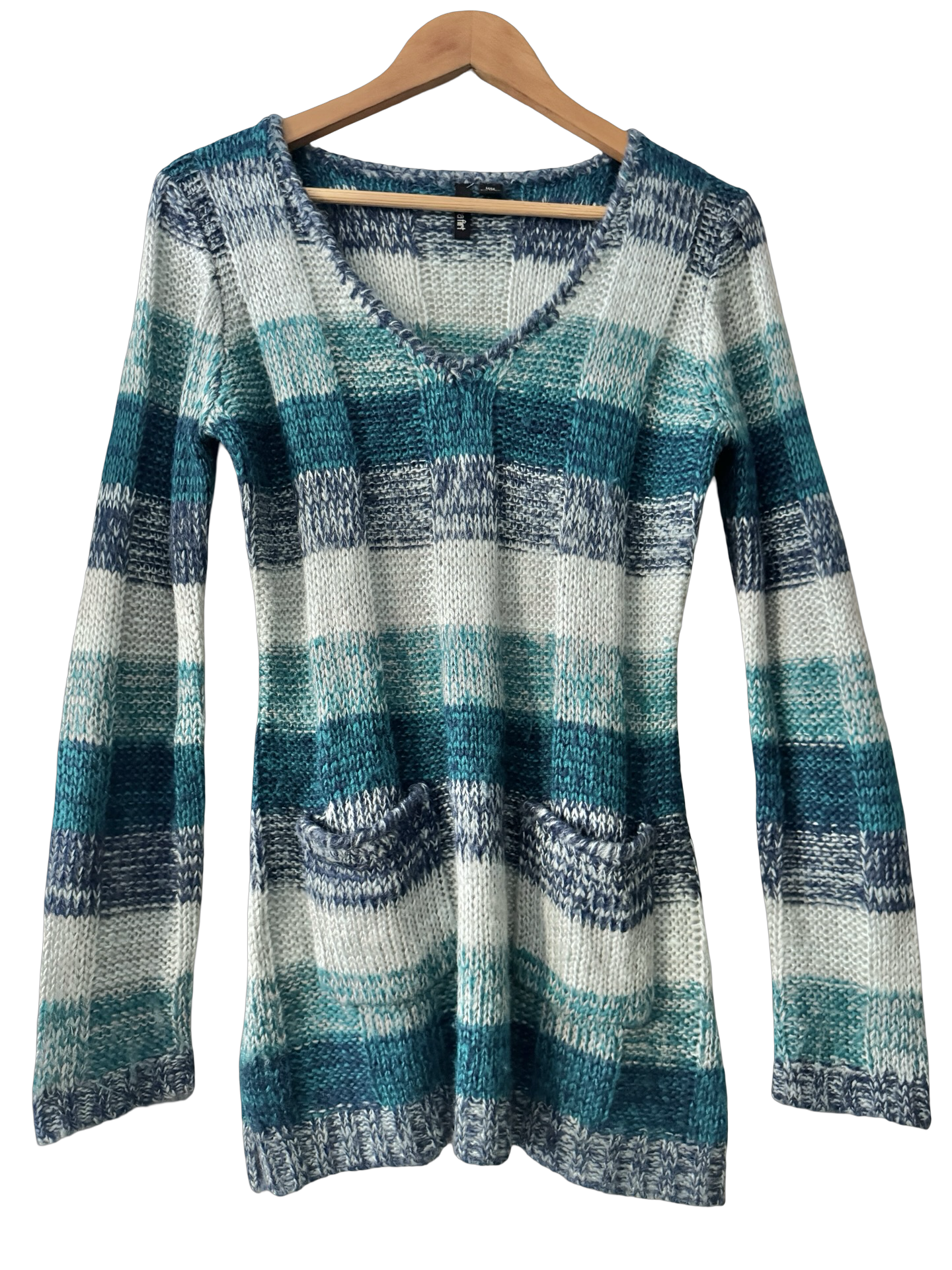 Vintage Y2K Blue Lines Longline Striped Top (M)