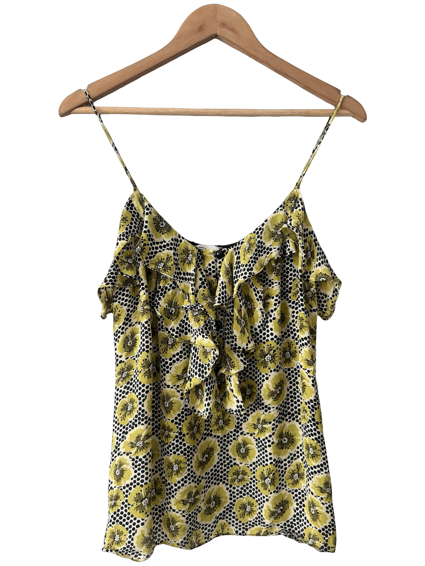 Vintage Y2K Chartreuse Poppy Silk Ruffle Camisole (M)