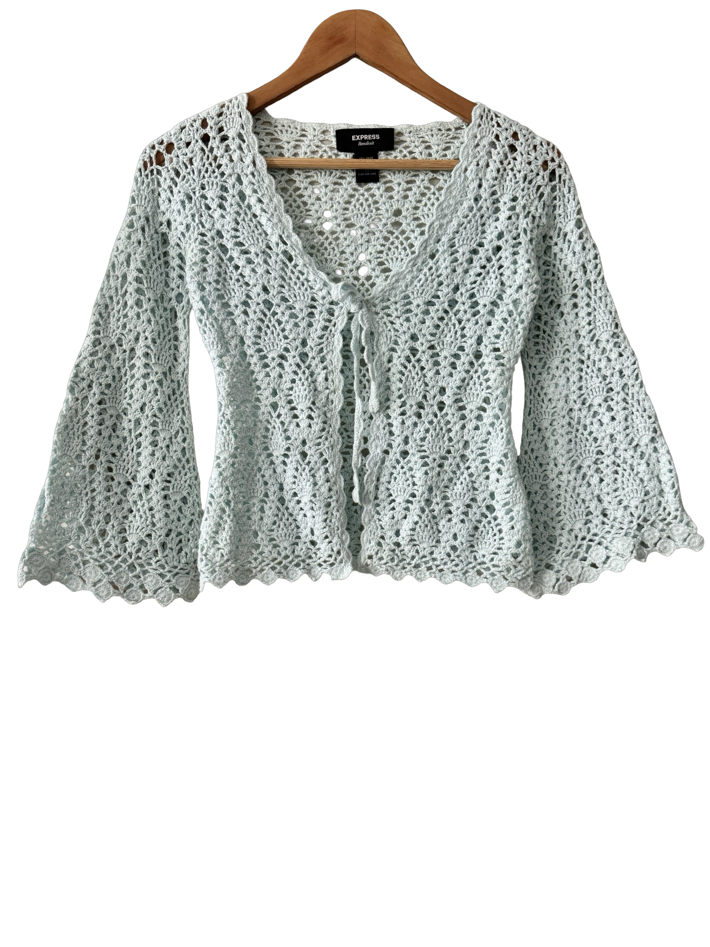Vintage Y2K Seafoam Crochet Bell Sleeve Cardigan (XS/S)