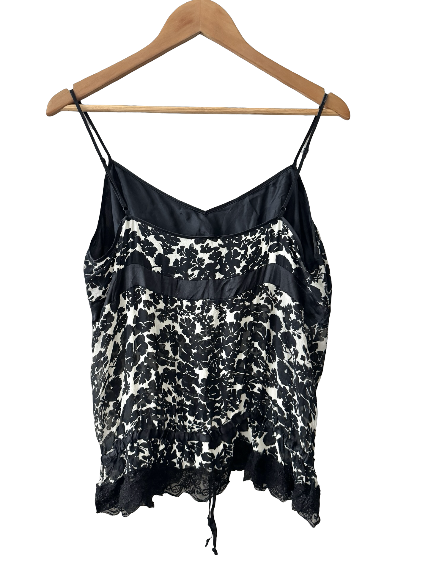 Vintage Y2K Black & Ivory Lace Trim  Silk Camisole (L)