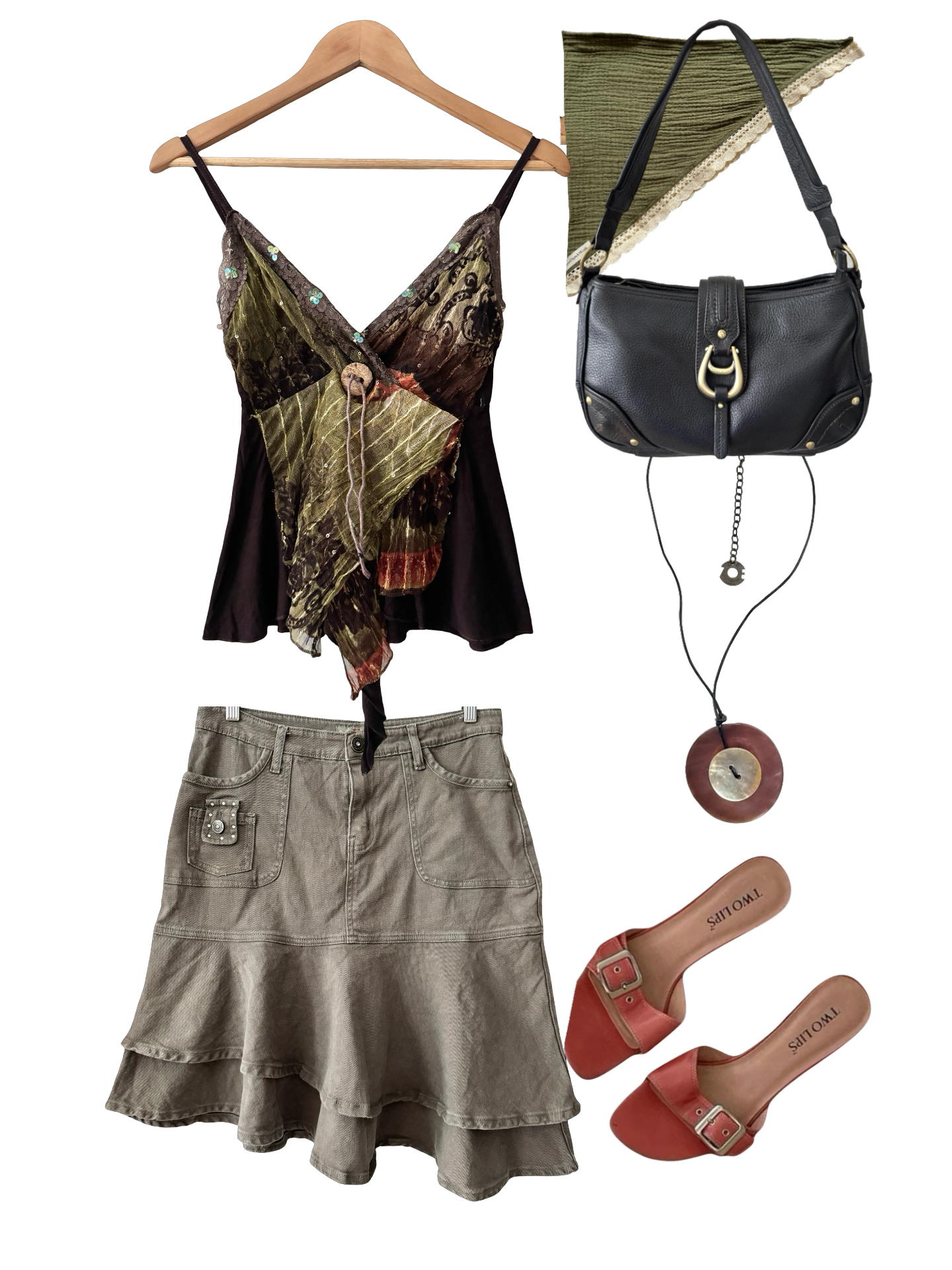 Vintage Y2K Mocha Ruffle Denim Skirt (M)