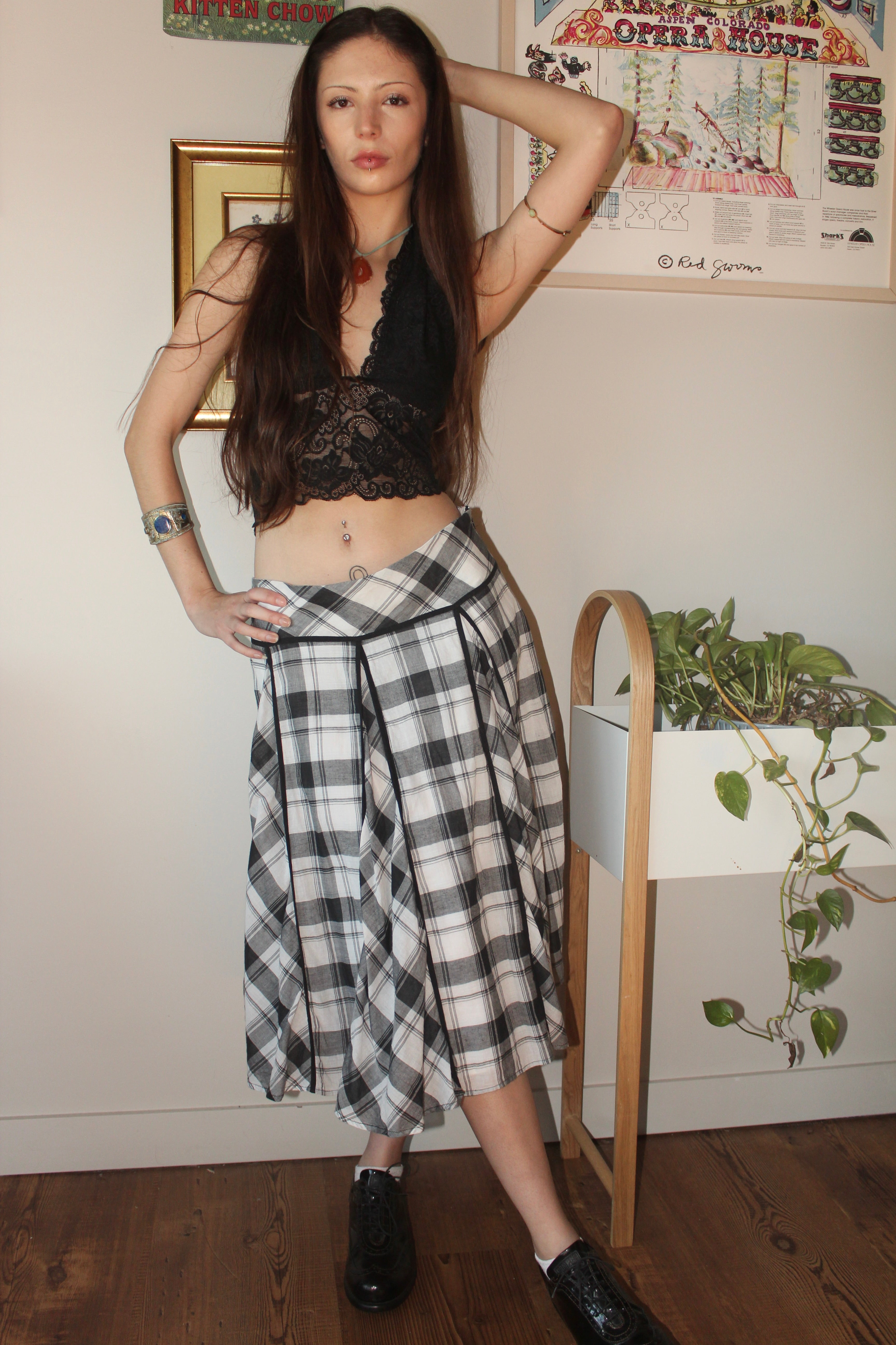 Vintage Y2K Mixed Plaid Midi Skirt (M)