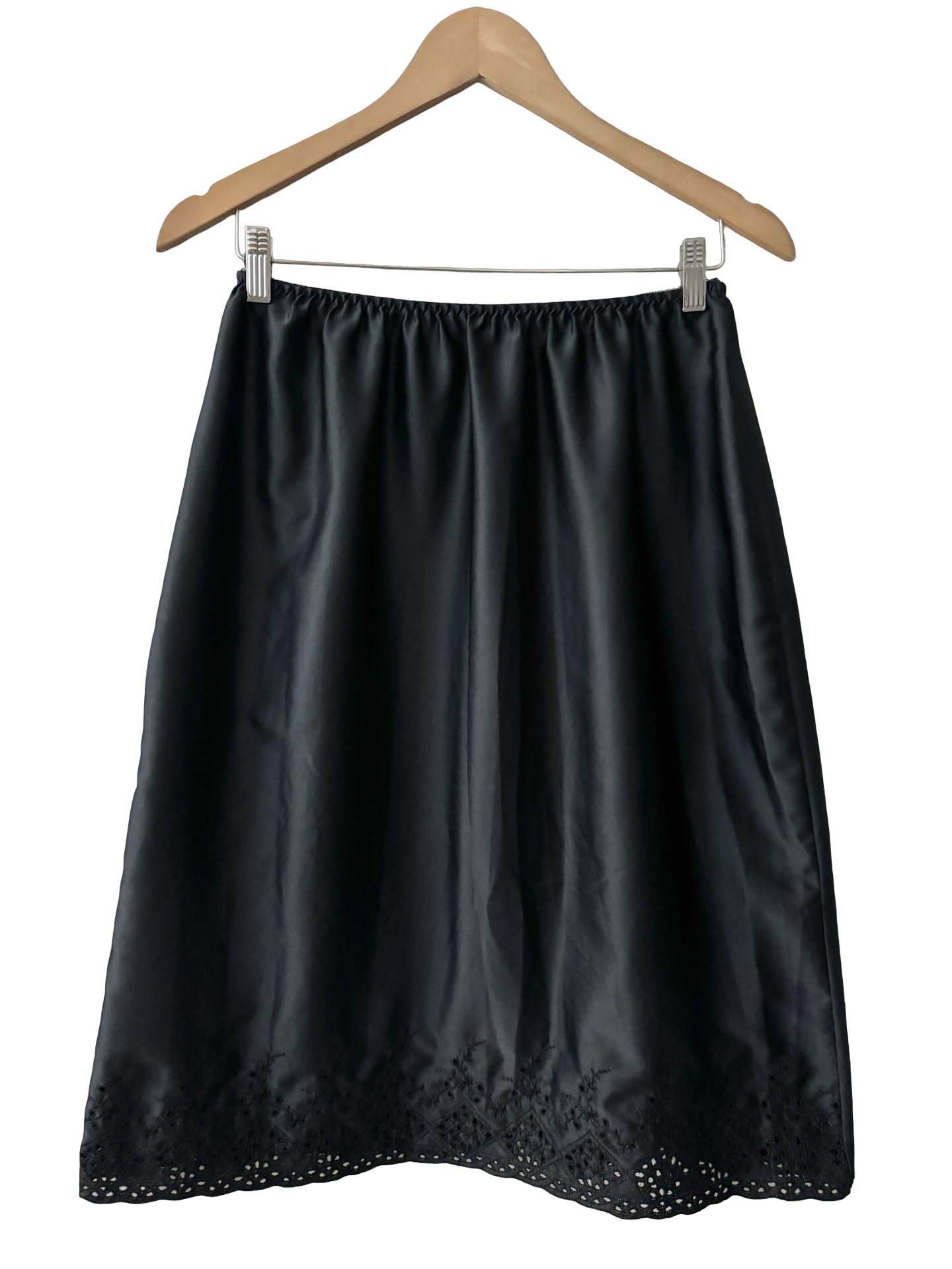 Vintage 60s Midnight Eyelet Satin Midi Skirt (M/L)