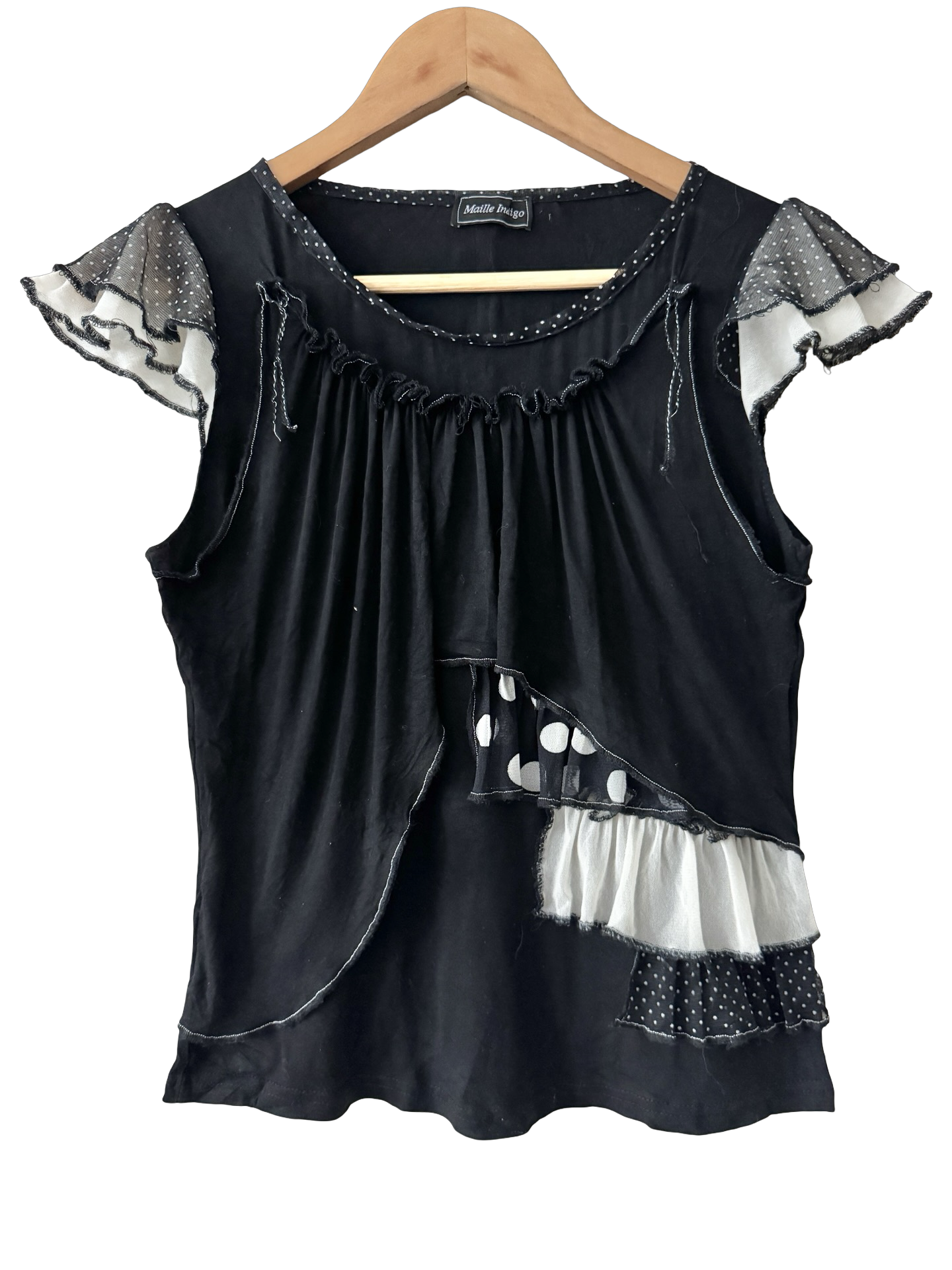 Vintage Y2K Pierrot Polka Dot Ruffle Top (M)