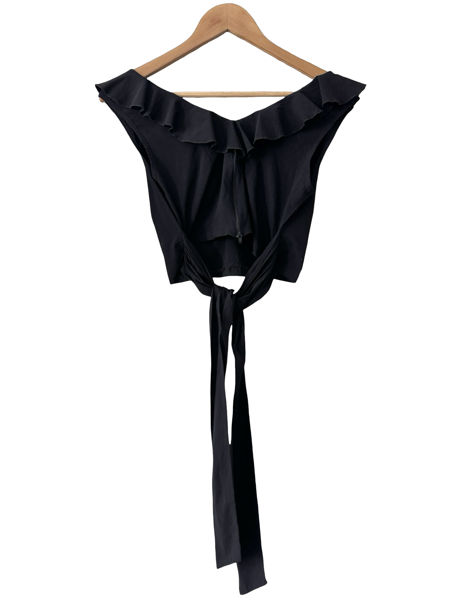 Vintage 90s Black Ruffle Tie Crop Top (S/M)