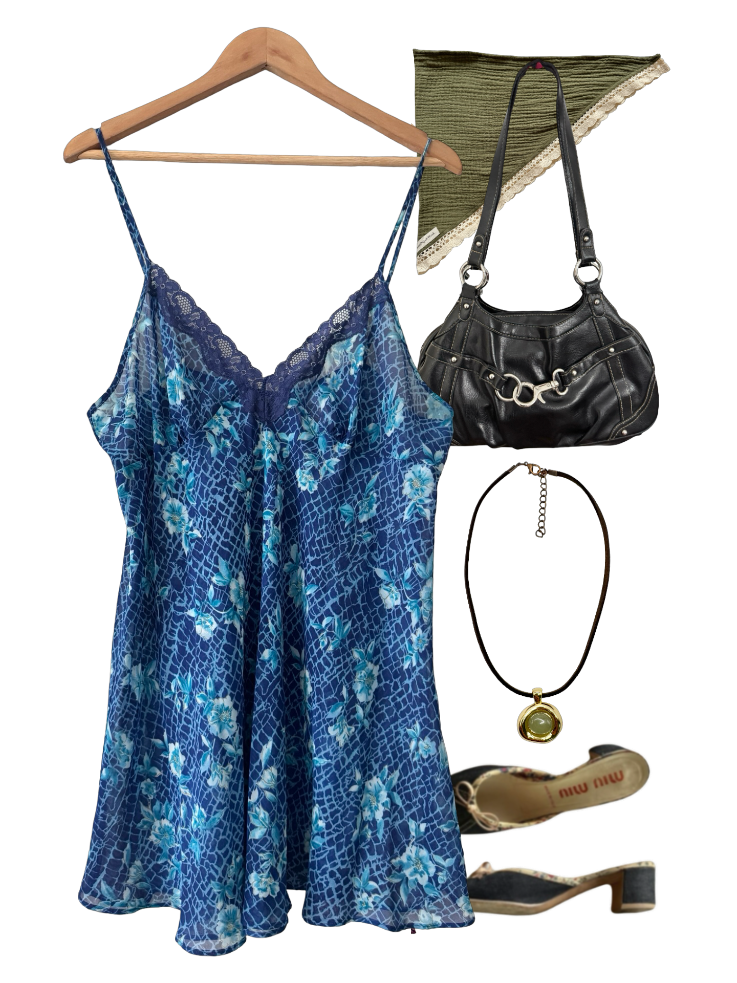 Vintage 90s Blue Hour Lace Floral Babydoll Mini Dress (L/XL)