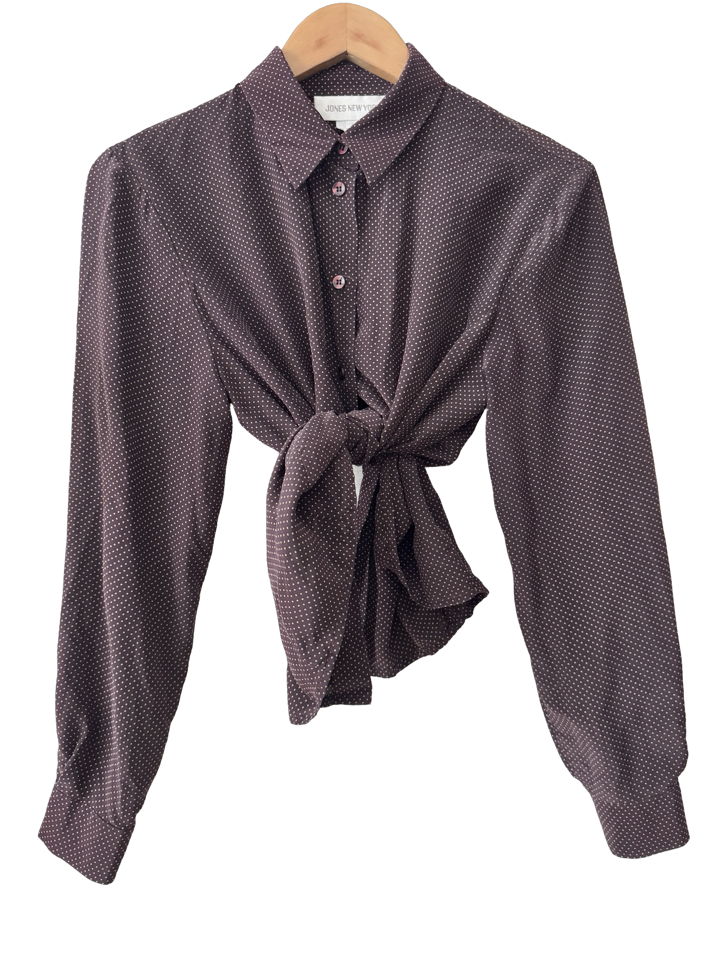 Vintage 90s Plum Silk Dotted Blouse (M)