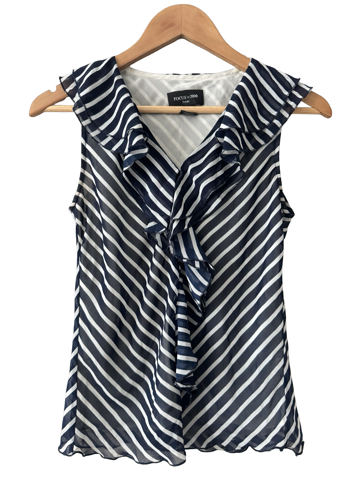 Vintage Y2K Nautical Ruffle Chiffon Blouse (M)